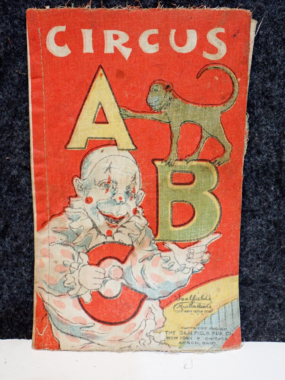 Antique 1910 Circus ABC Muslin Cloth Book Saalfield Publishing Vintage Fabric