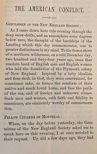 THE AMERICAN CONFLICT by John Cordner 1865 CIVIL WAR & CANADA Montreal Speech