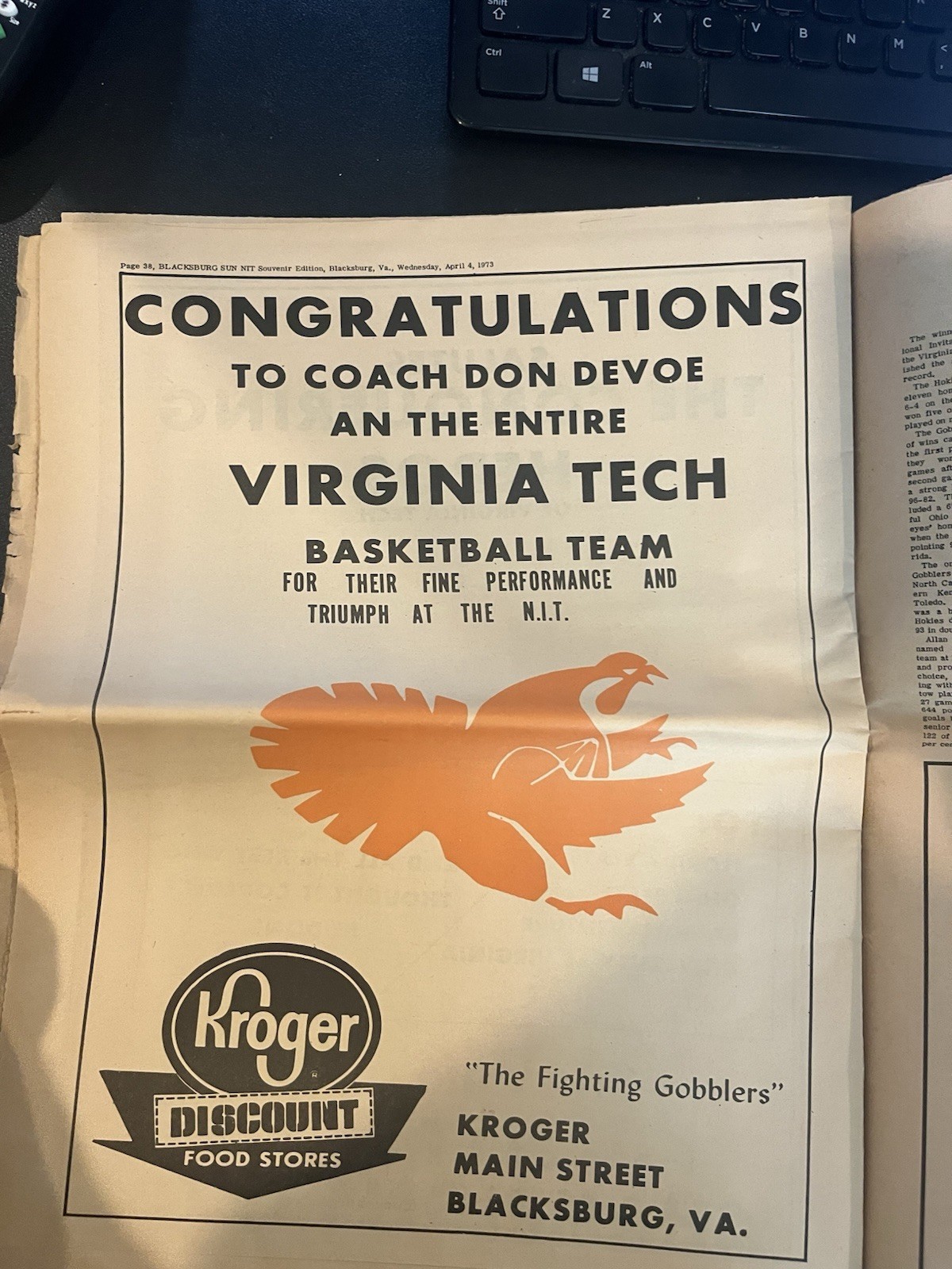 The Blacksburg Sun – VA Tech NIT Champions Souvenir Edition (1973)