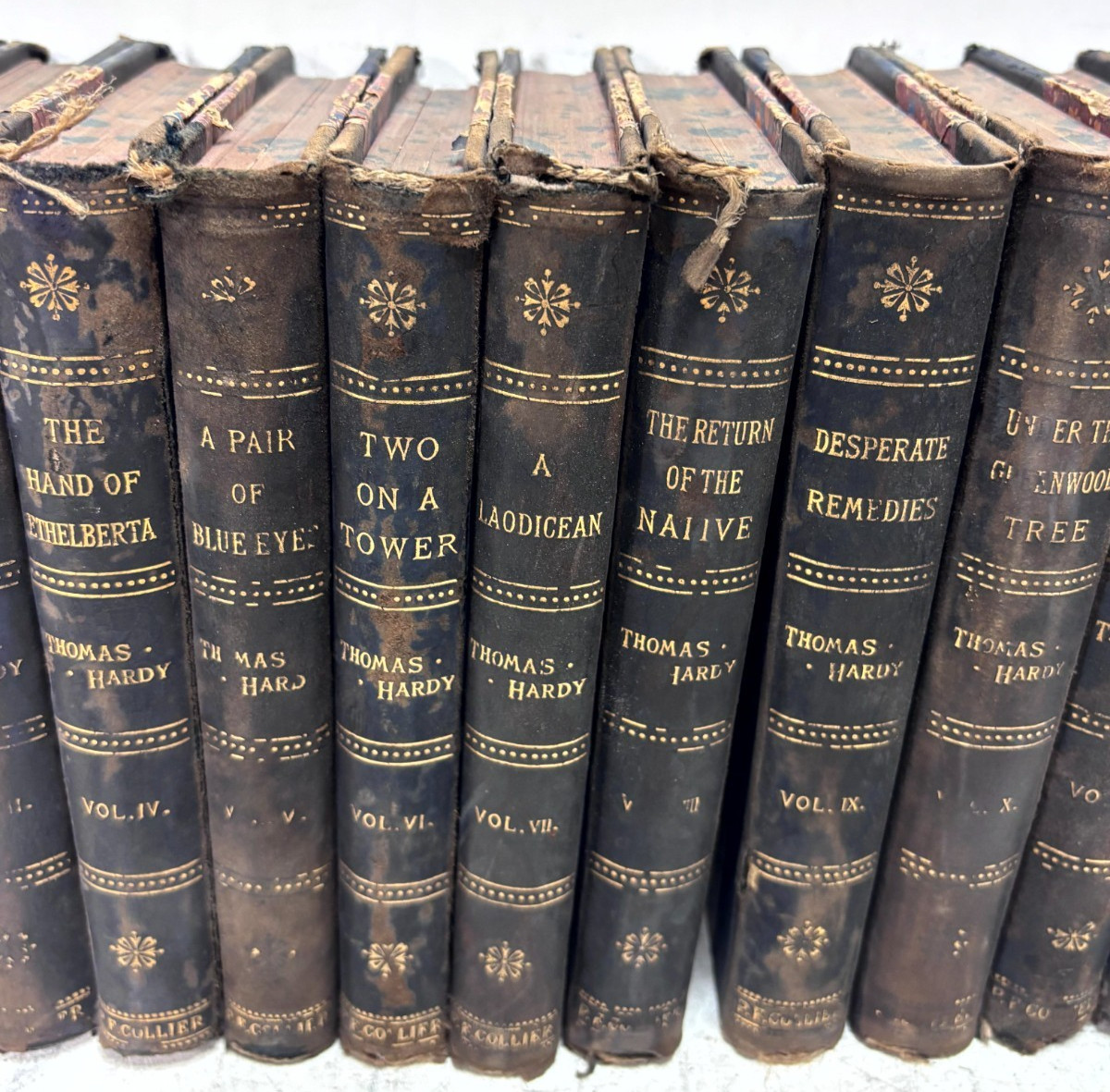 Antique Thomas Hardy 12 Vol Set P.F. Collier Leather Bound Wessex Tales