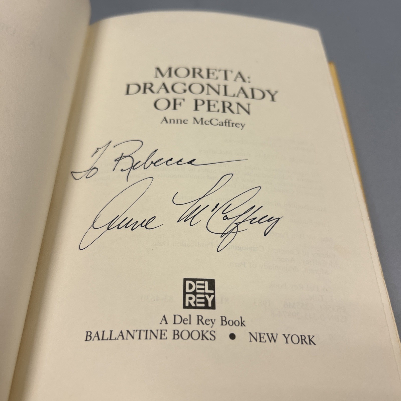Moreta: Dragonlady of Pern by Anne McCaffrey SIGNED 1st Ed. HC/DJ Del Rey