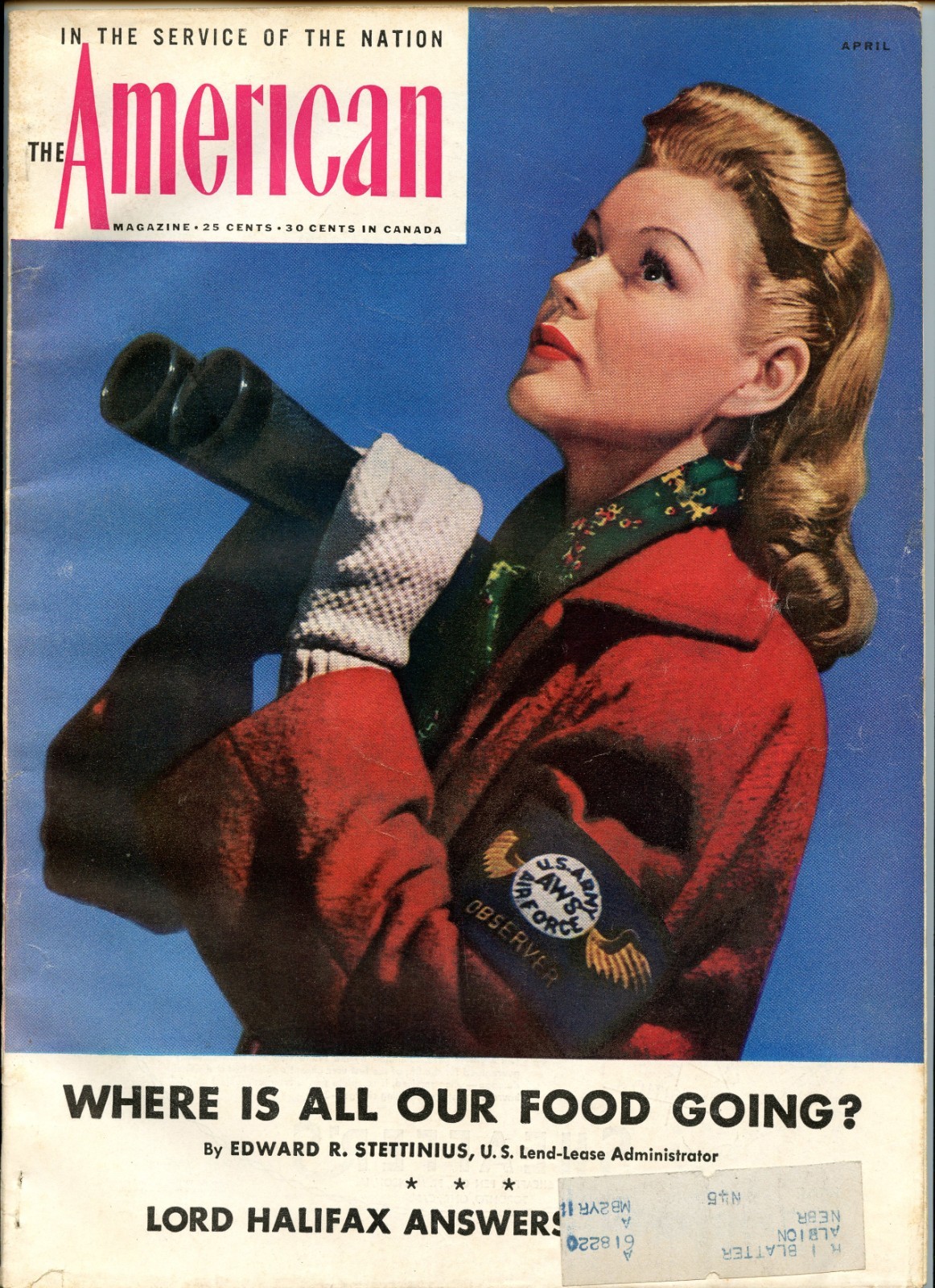 The American Magazine ~ April 1943 ~ Elaine Bassett Model Cover ~ VG