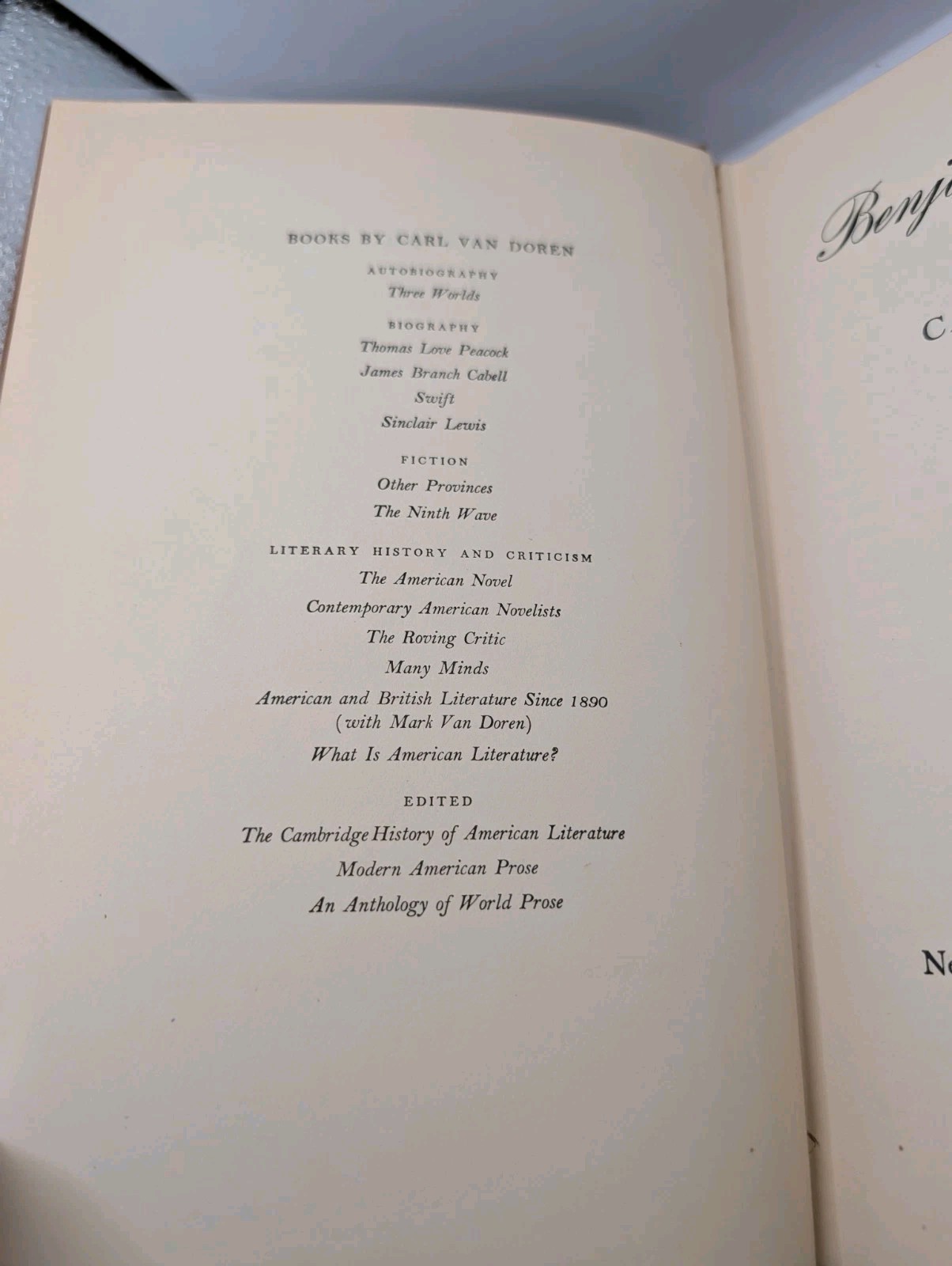 Van Doren, Carl: Benjamin Franklin **Pulitzer** HB/No DJ 1st Thus, 1938