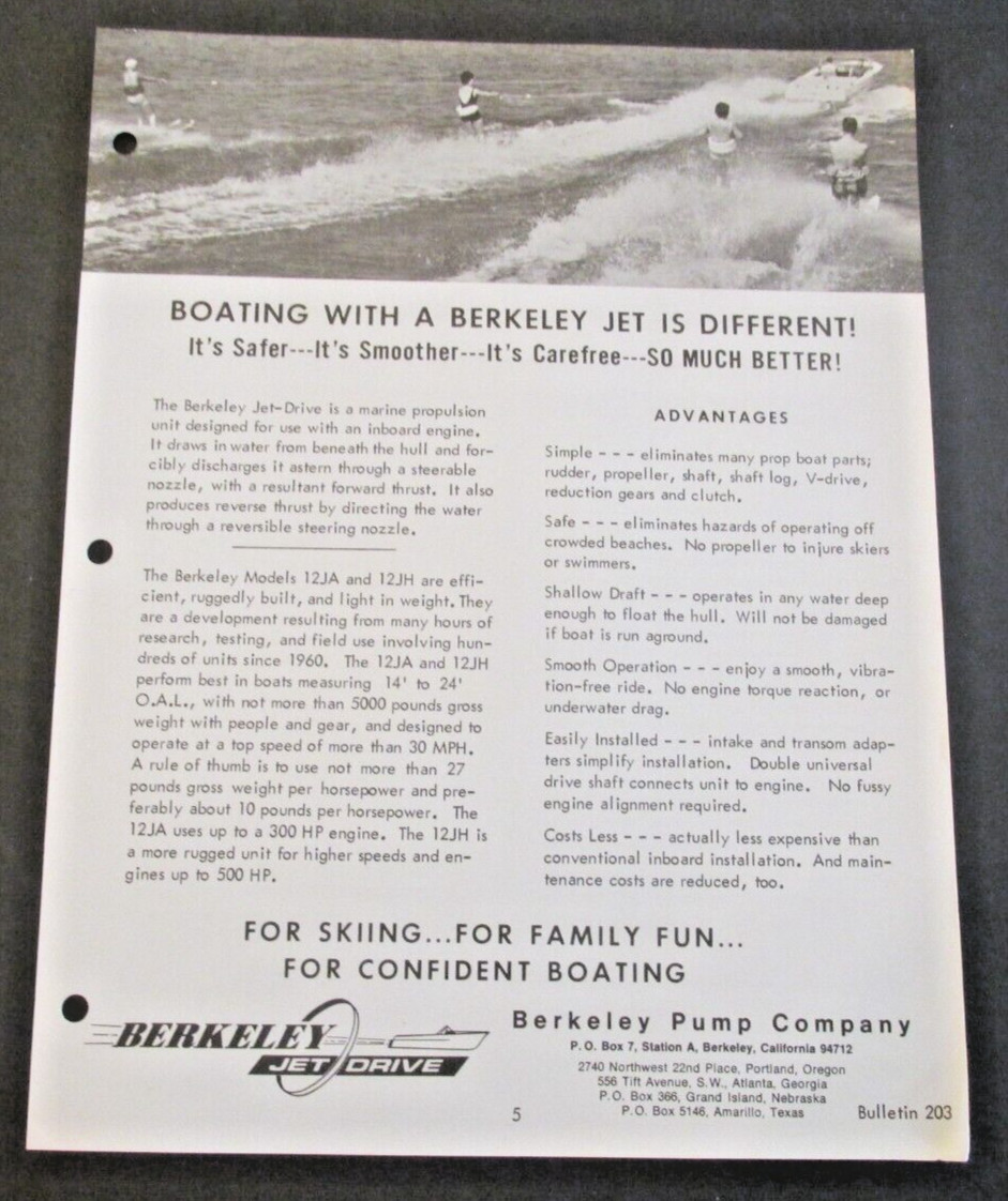VTG Berkeley Pump Co. Bulletin 203 Jet Drive Features Boating Berkeley CA