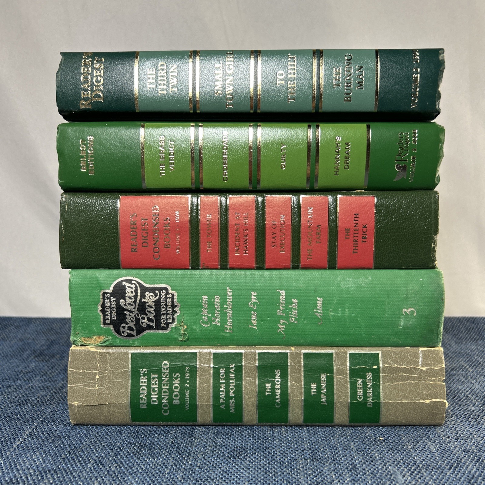 Lot of 5 Green Cover Readers Digest Condensed Books Decor Staging Patterns Solid