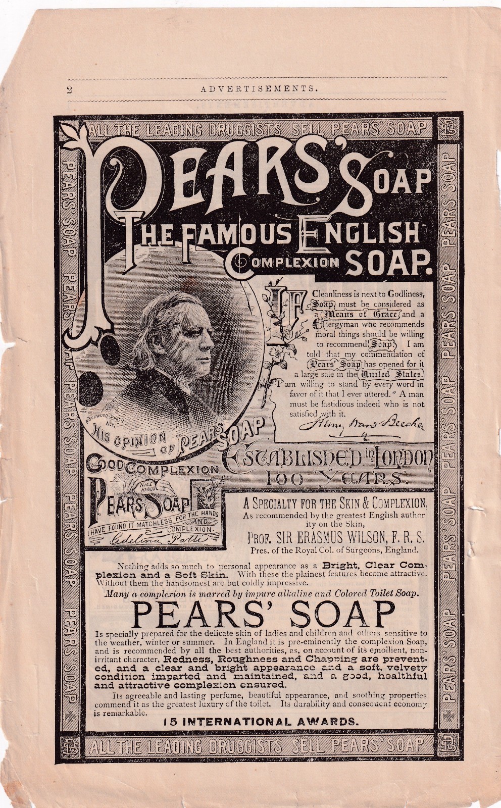Vintage Advertisements 1885 Magazine 3 Pages Front & Back Pears Soap & Others