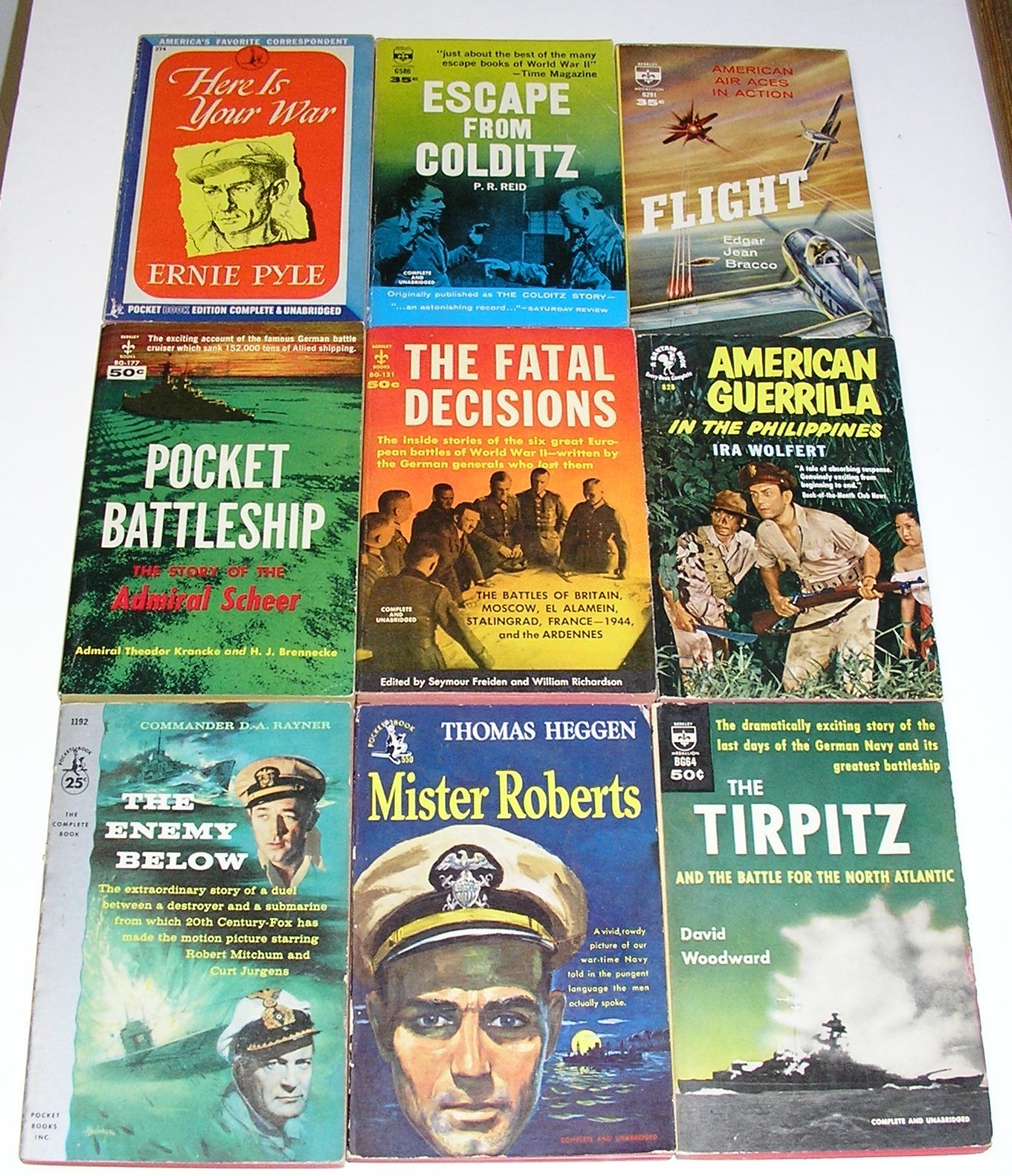 Lot of 9 WWII MILITARY HISTORY & FICTION 1950’s-1960’s Vintage Paperbacks