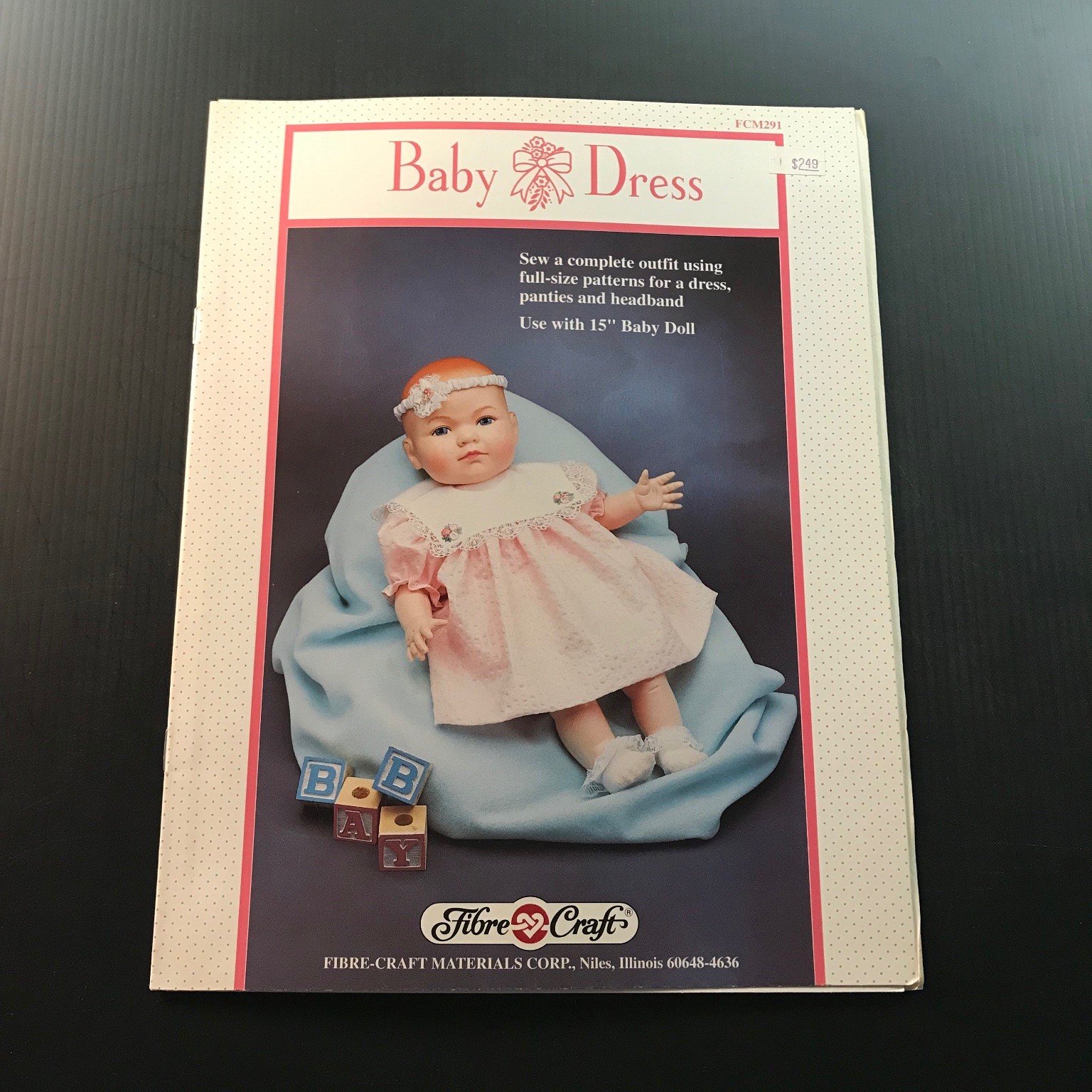Baby Dress Pattern Barbara LaForge 1992 Fibre-Craft 15″ Baby Doll Clothes FCM291