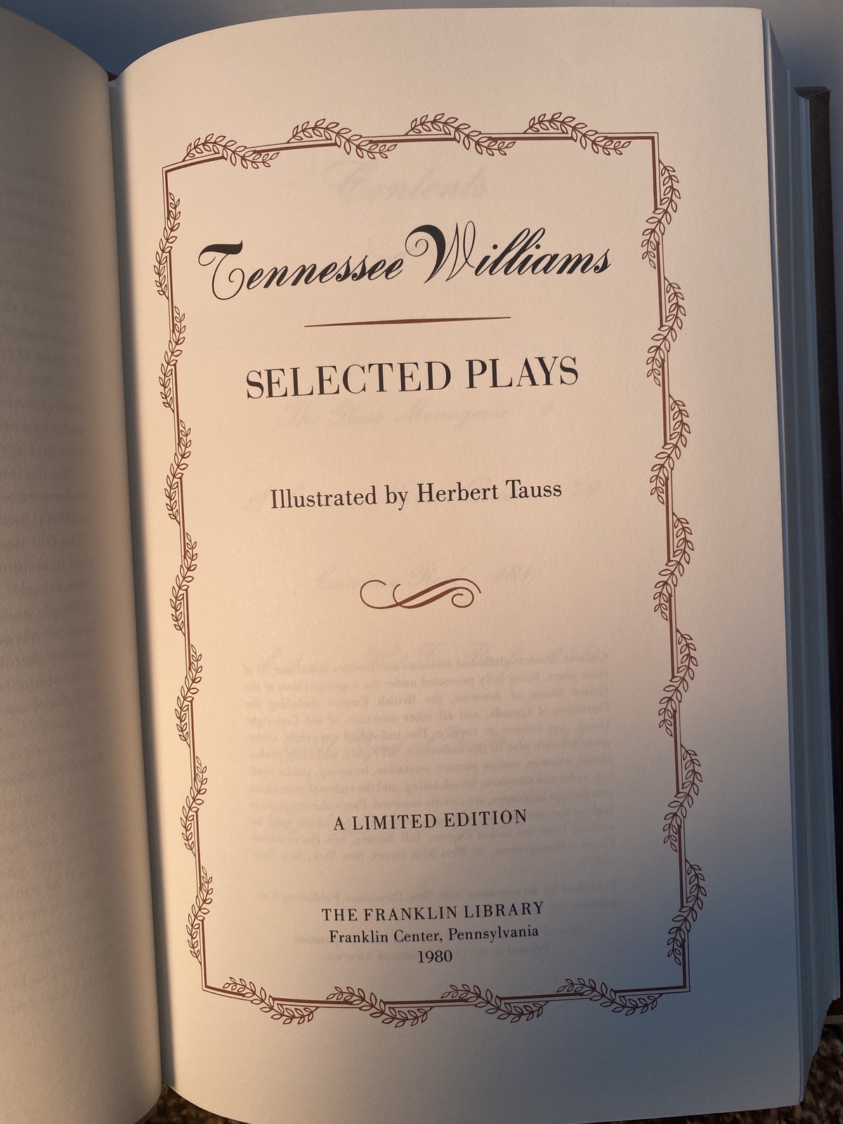 Signed TENNESSEE WILLIAMS Selected Plays Streetcar Cat Glass Iguana Full Leather