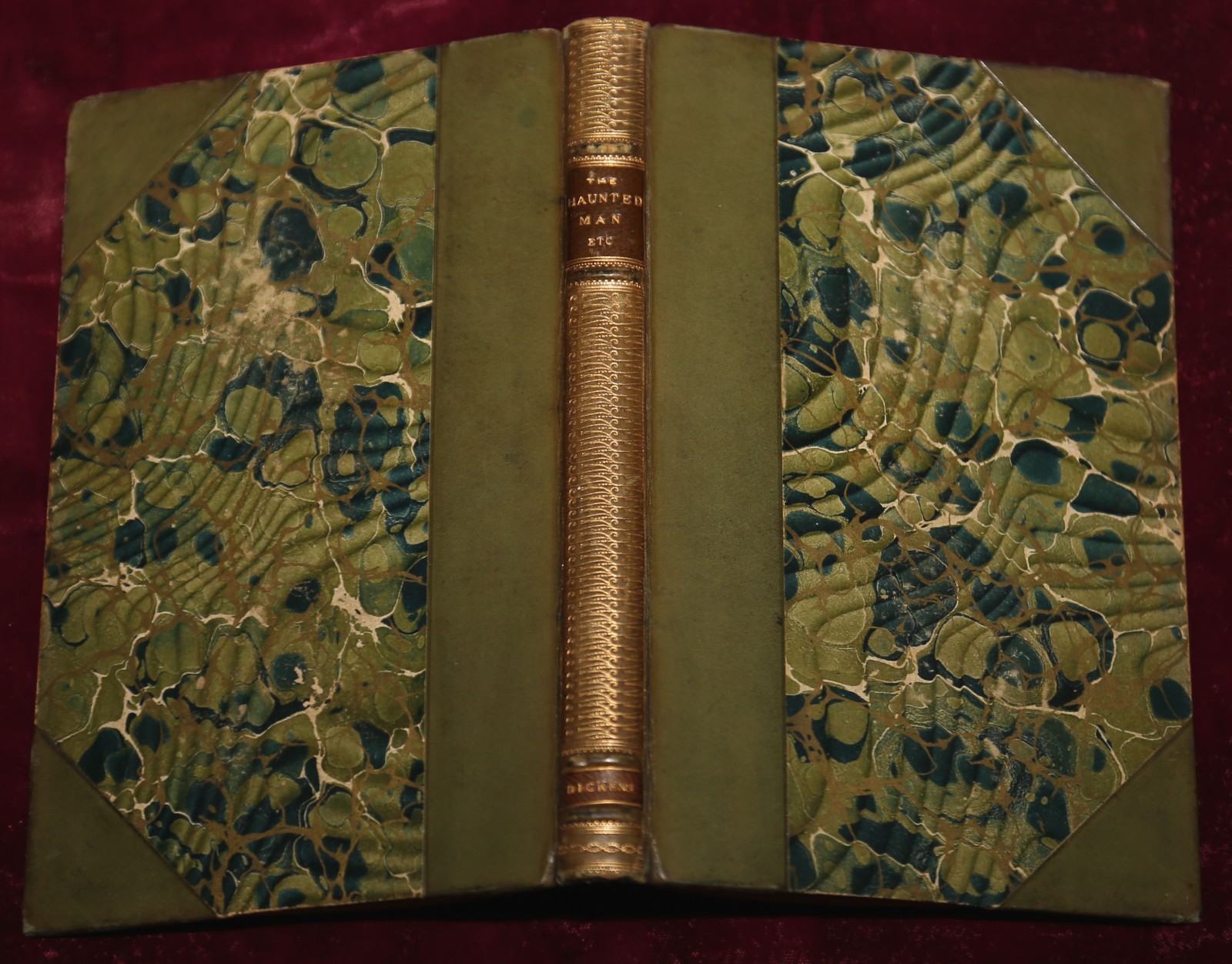 XRare 1887 HAUNTED MAN CHARLES DICKENS FINE BINDING LEATHER LIKE CHRISTMAS CAROL
