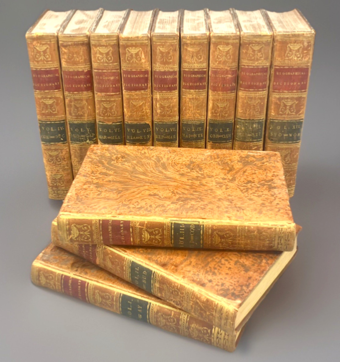 1784 New General Biographical Dictionary 12 Vols Fine Leather Bindings Tree Calf