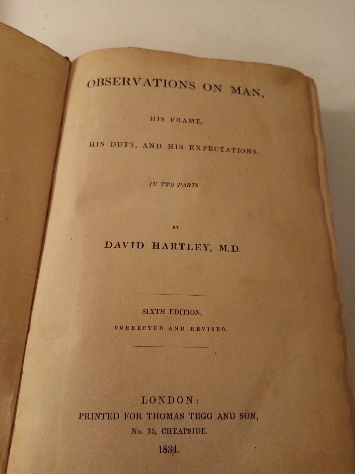 David Hartley Observations on Man 1834