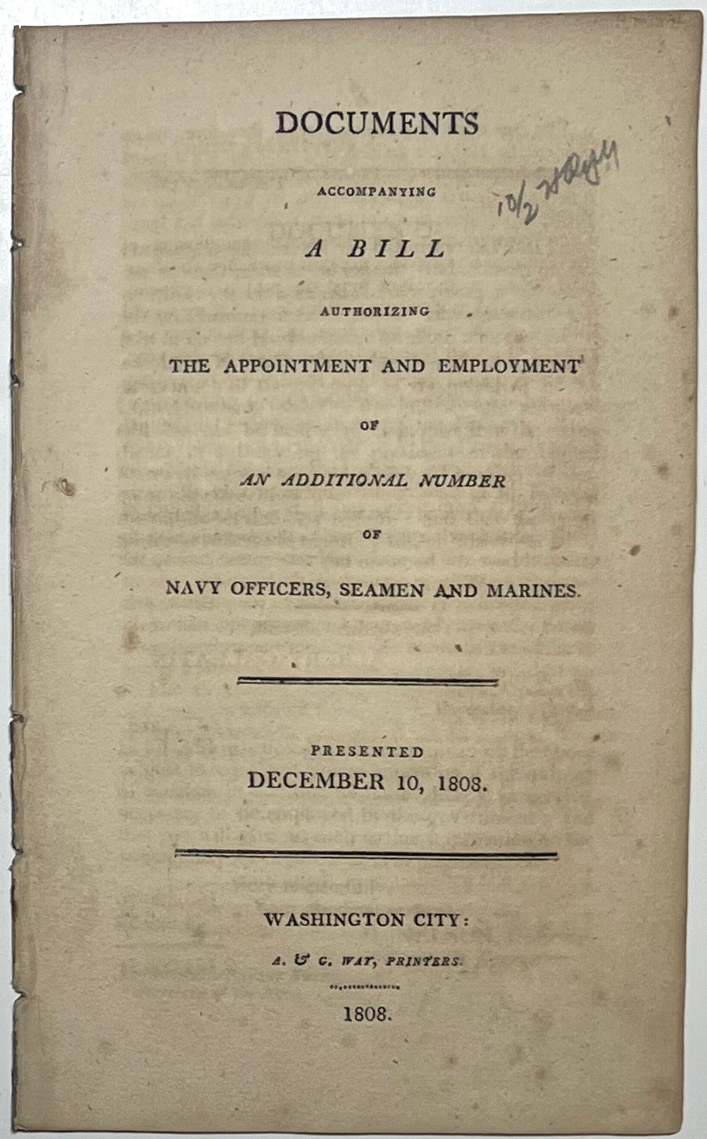 1808 NAVY OFFICERS SEAMEN MARINES APPOINTMENT BILL SMITH DOCUMENT JEFFERSON RARE