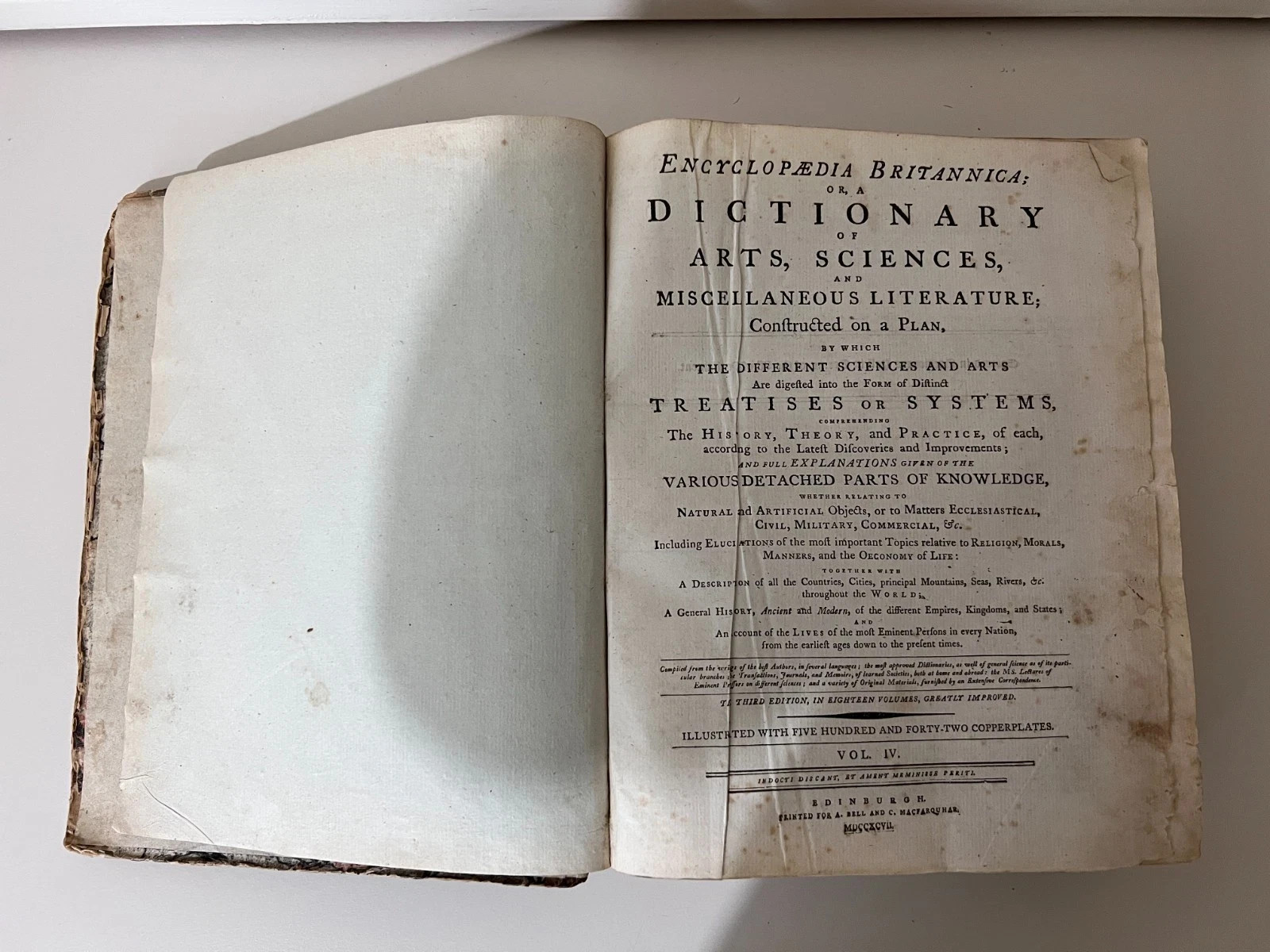 1797 Encyclopaedia Britannica 3rd Edition Antique Vol 4 Leather Spine Book