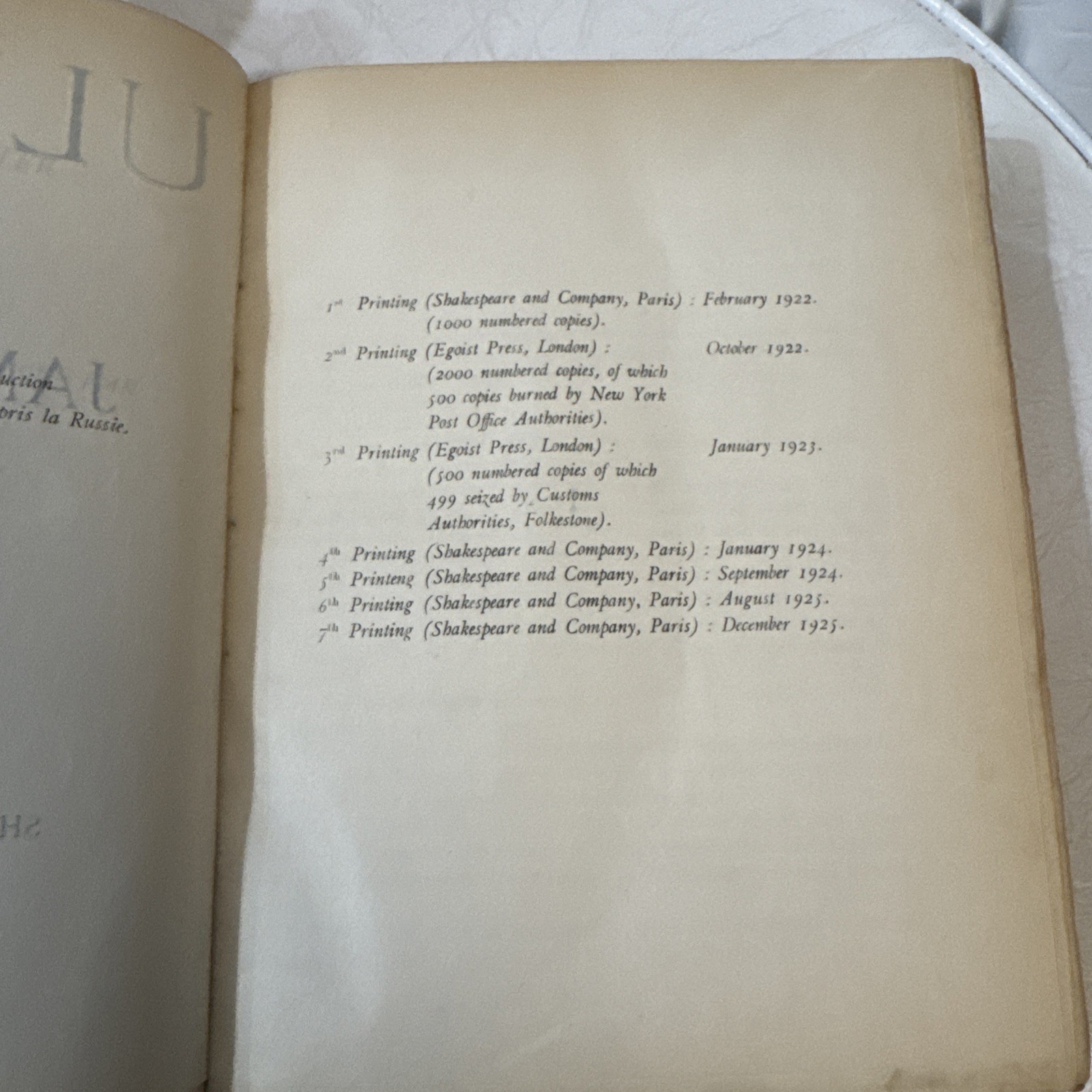 Ulysses ~ JAMES JOYCE ~ First Edition ~ 7th Print ~ SHAKESPEARE & COMPANY ~ 1925