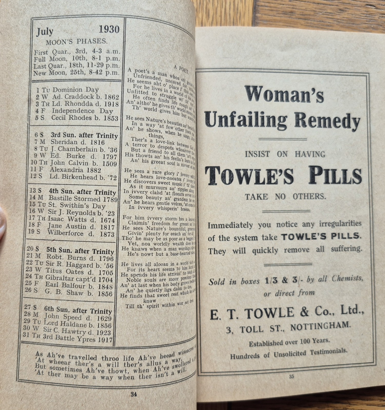 Hartley’s Original Clock Almanacks -Yorkshire Dialect x 8 Issues 1920’s – 40’s