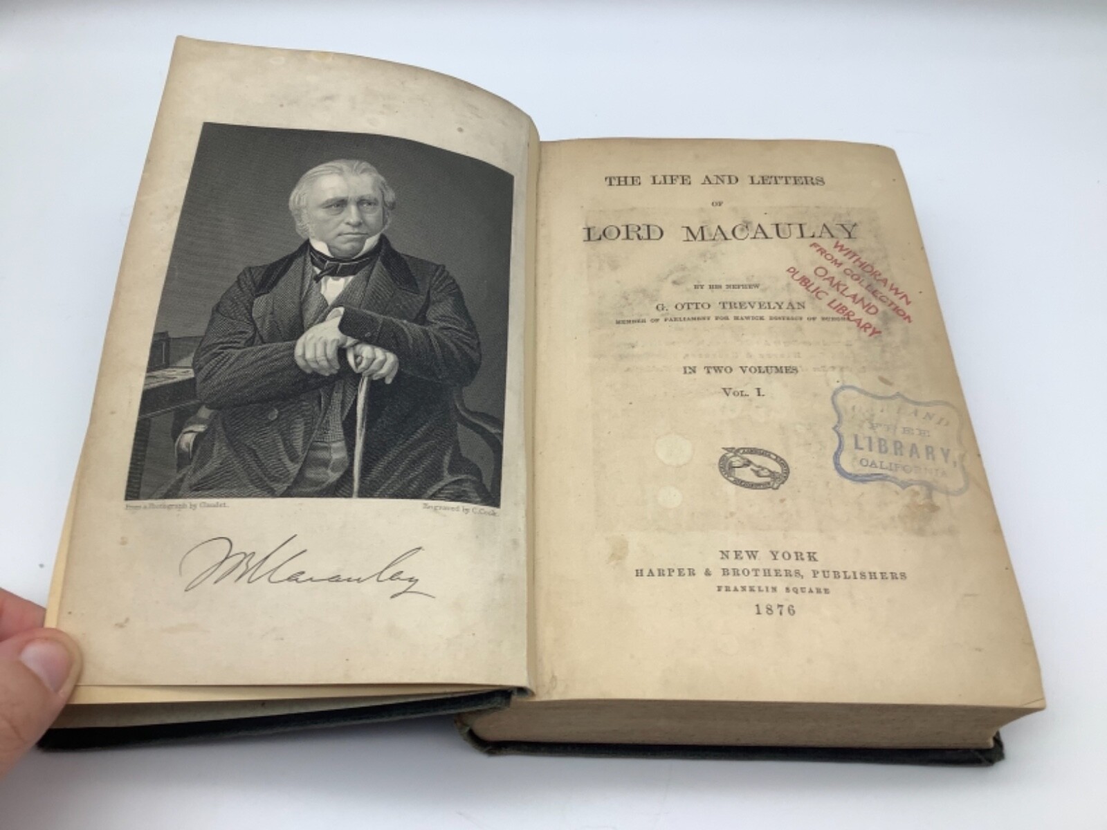 Life and Letters of Lord Macaulay-1876, Oakland Free Library 416 Pages Hardcover