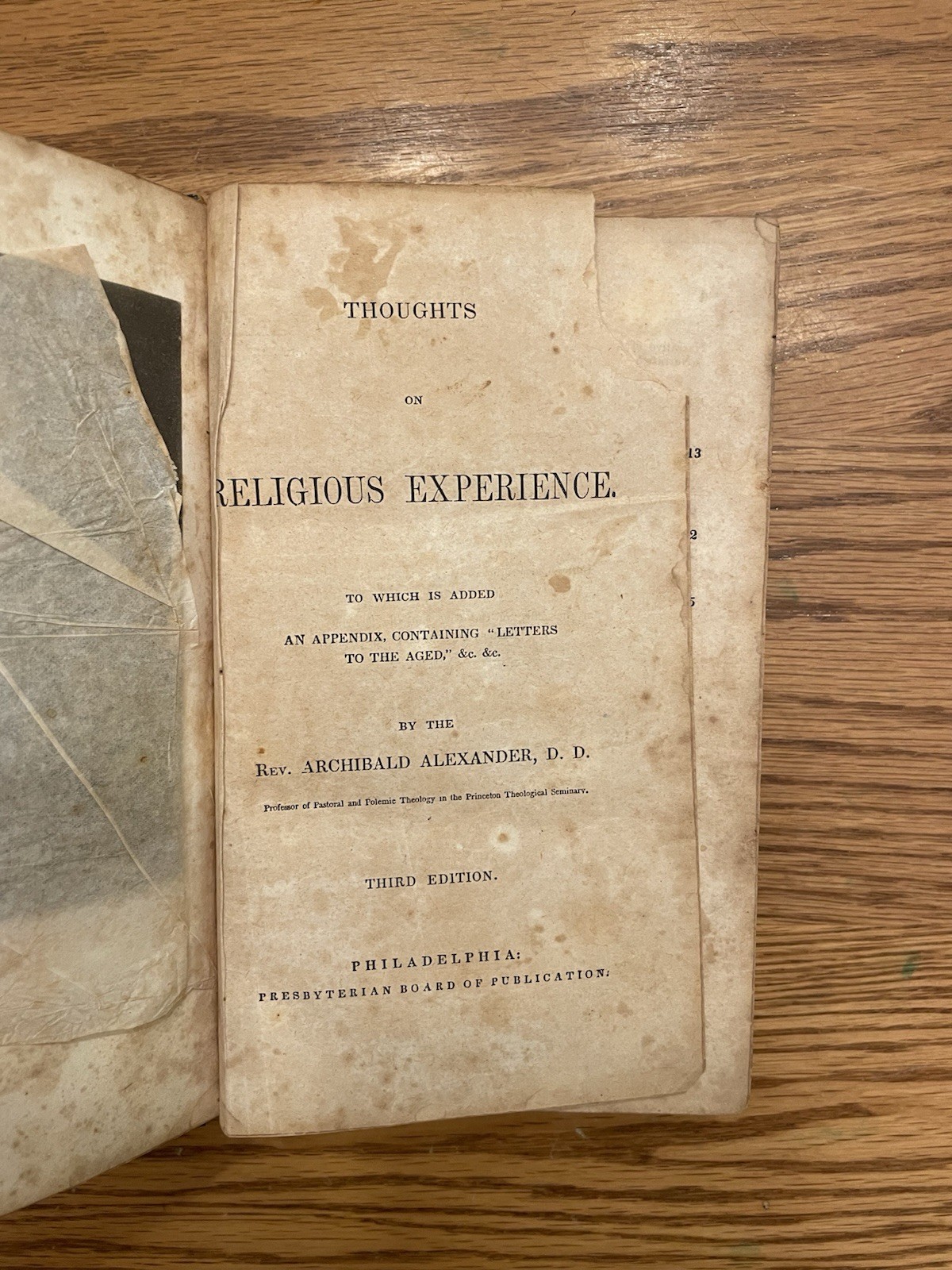 1844 Archibald Alexander Thoughts on Religious Experience Third Edition