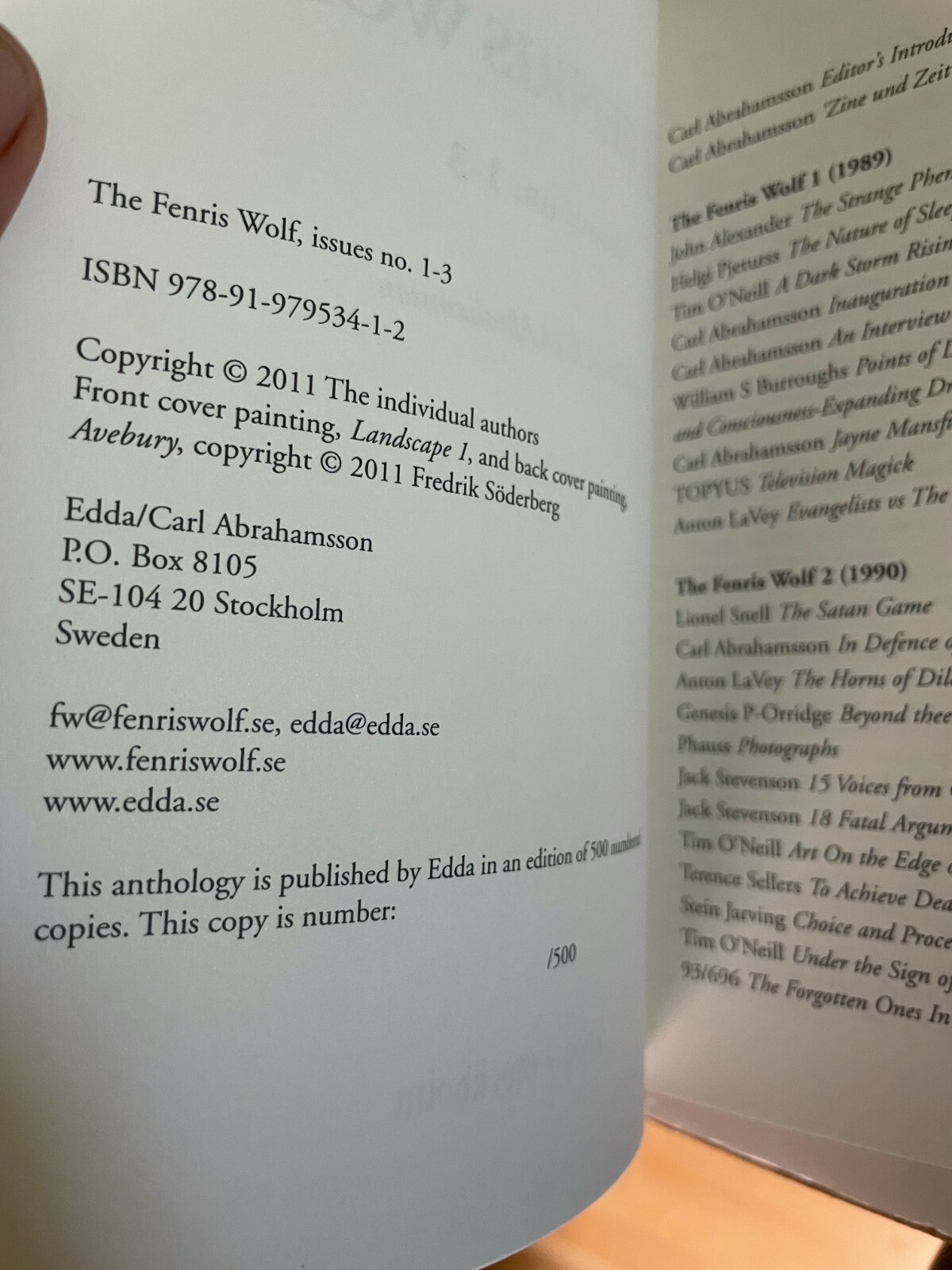 Carl Abrahamsson (Ed.): Fenris Wolf 1-3, PB; signed; limited, 2011 1st/1st