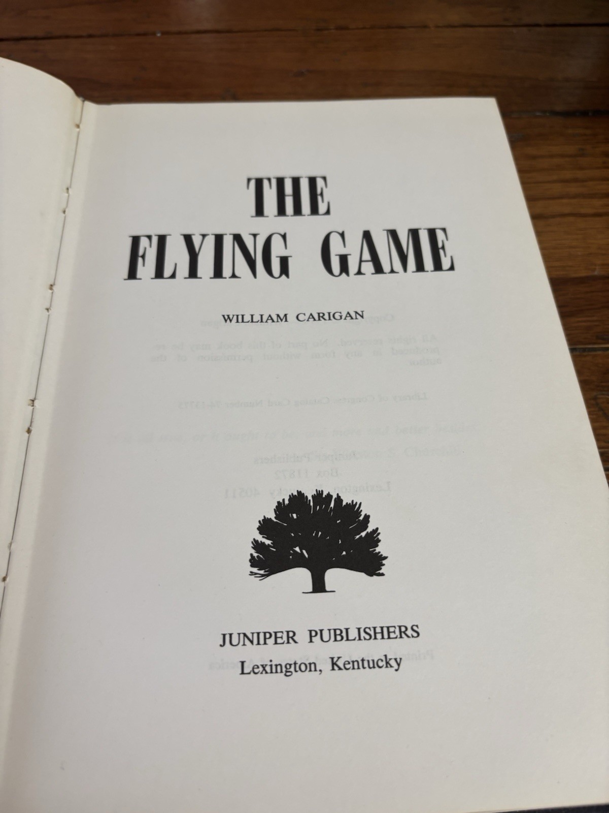 RARE SIGNED! The Flying Game by William Carigan. 1st. 1974. VG/VG