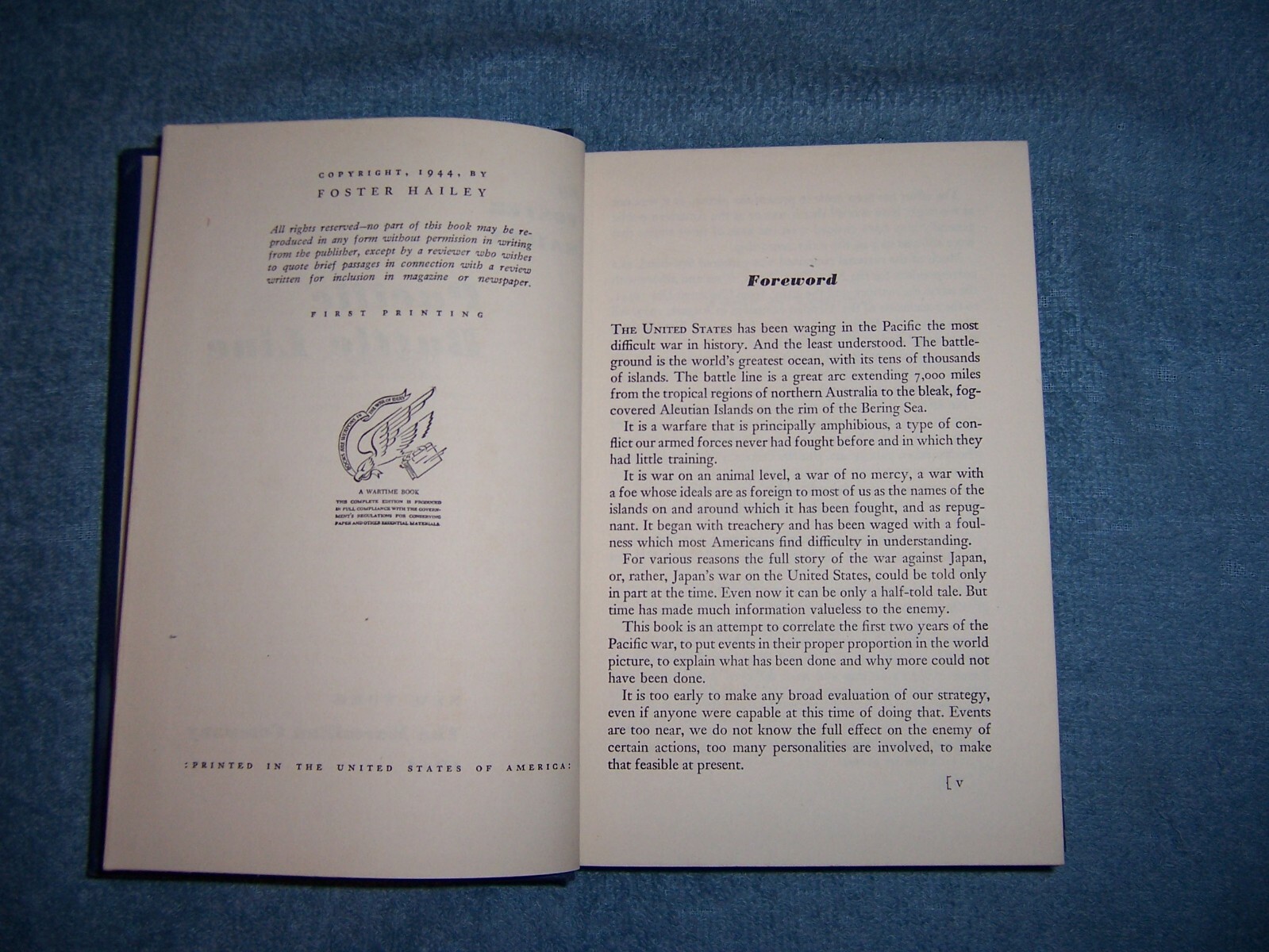PACIFIC BATTLE LINE by Foster Hailey/1st Ed/HCDJ/Military/WWII 1939-45
