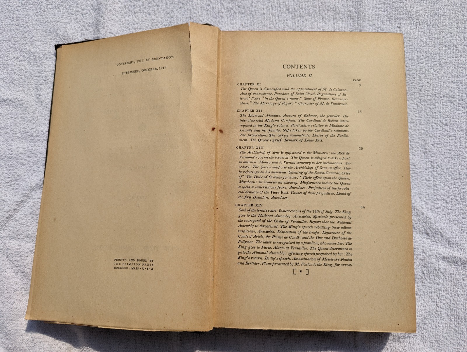 Memoirs Of The Private Life Of Marie Antoinette II (Campan – 1917) Printed USA