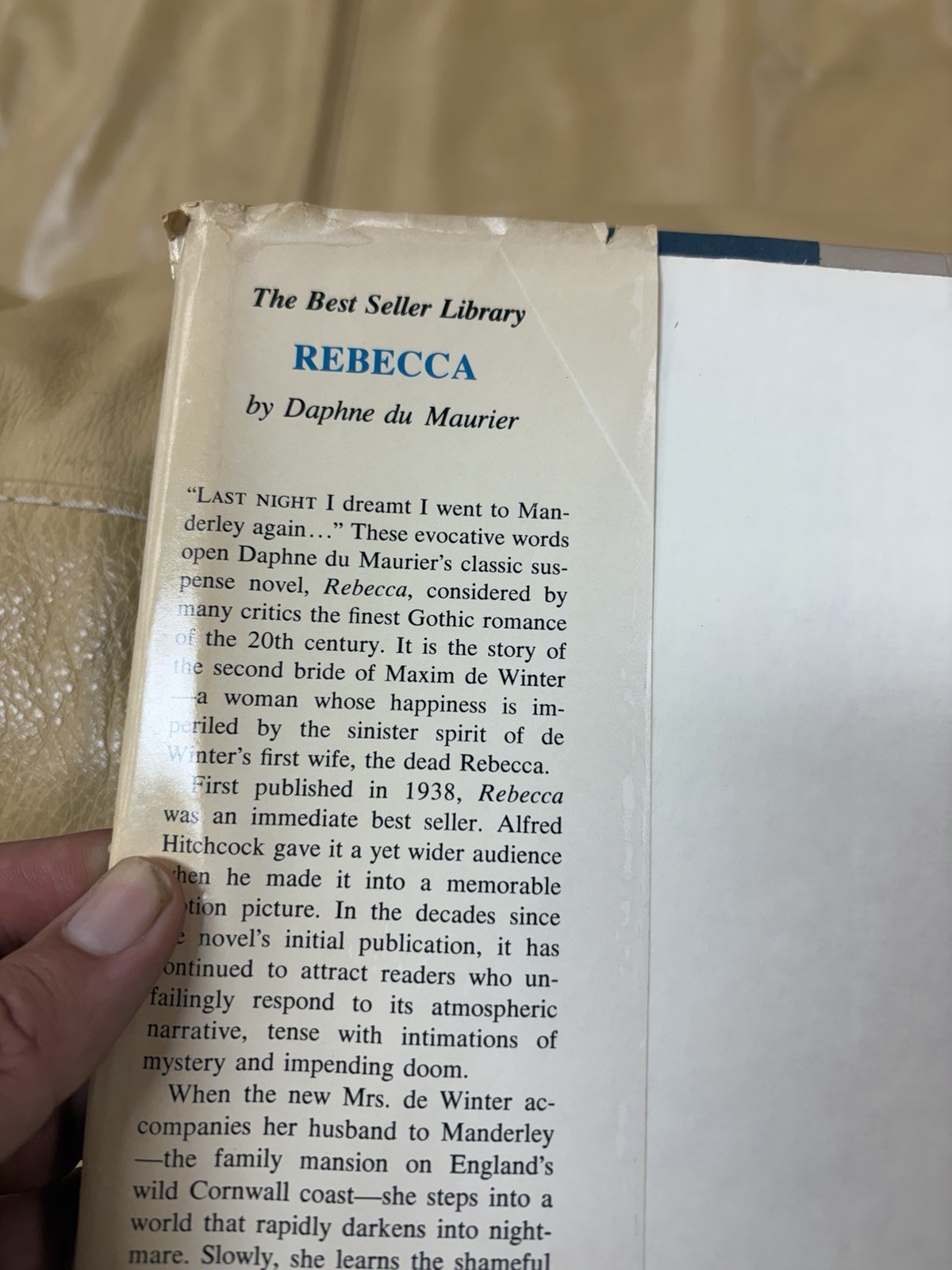 Rebecca by Daphne Du Maurier Hc/dj BOM Hitchcock directed 1938
