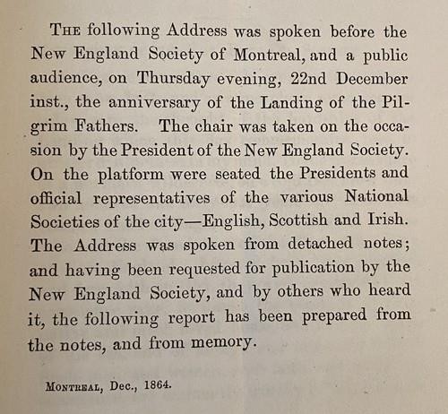 THE AMERICAN CONFLICT by John Cordner 1865 CIVIL WAR & CANADA Montreal Speech