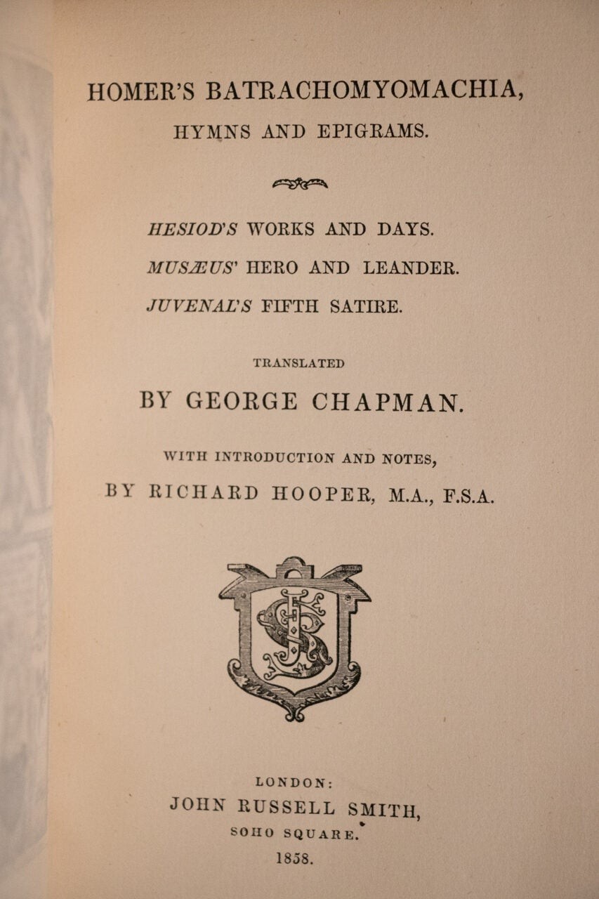 Odysseys of Homer Homer’s Batrachomyomachia Hymns and Epigrams / 1874