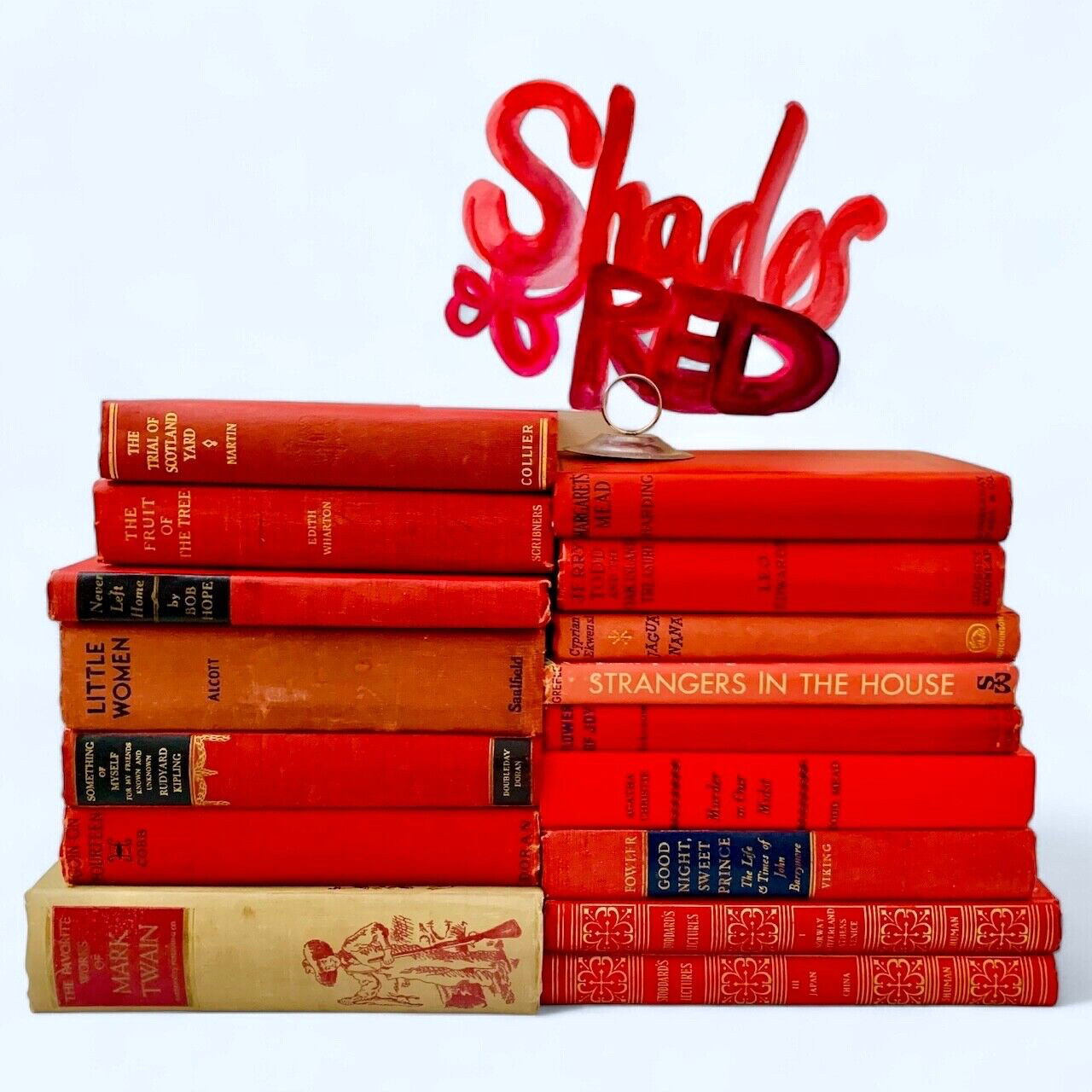 Random Lot of 10 Antique Vintage Books Shades of RED Library Staging Decorating