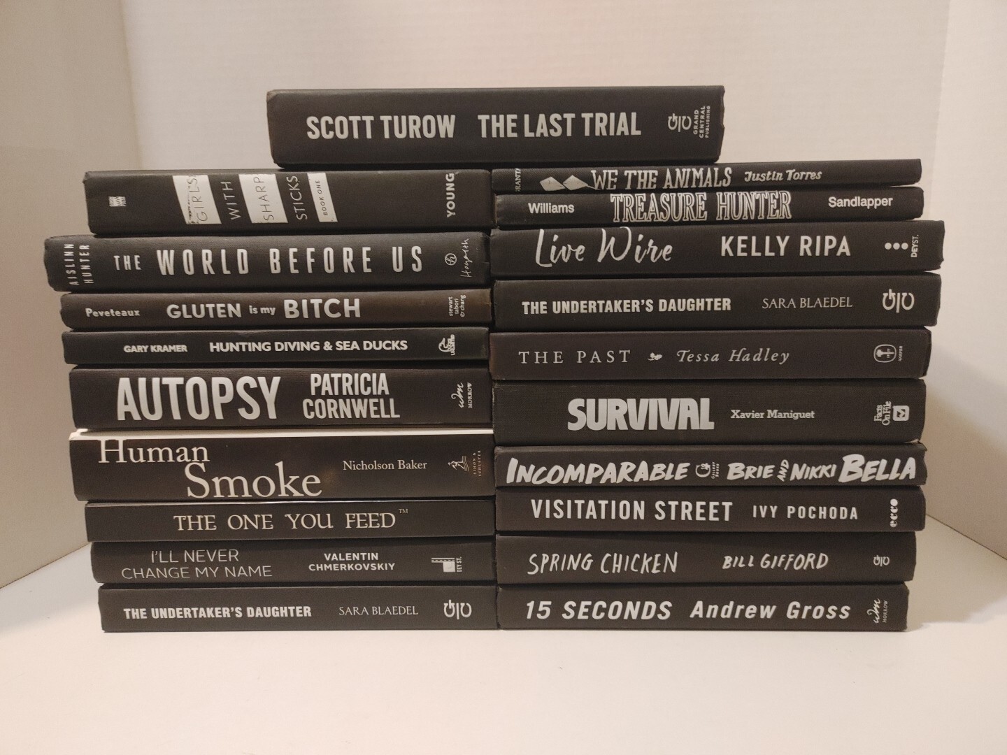 RANDOM Lot of 5 Hardcover Books BLACK SPINES/WHITE LETTERING Staging Props Decor