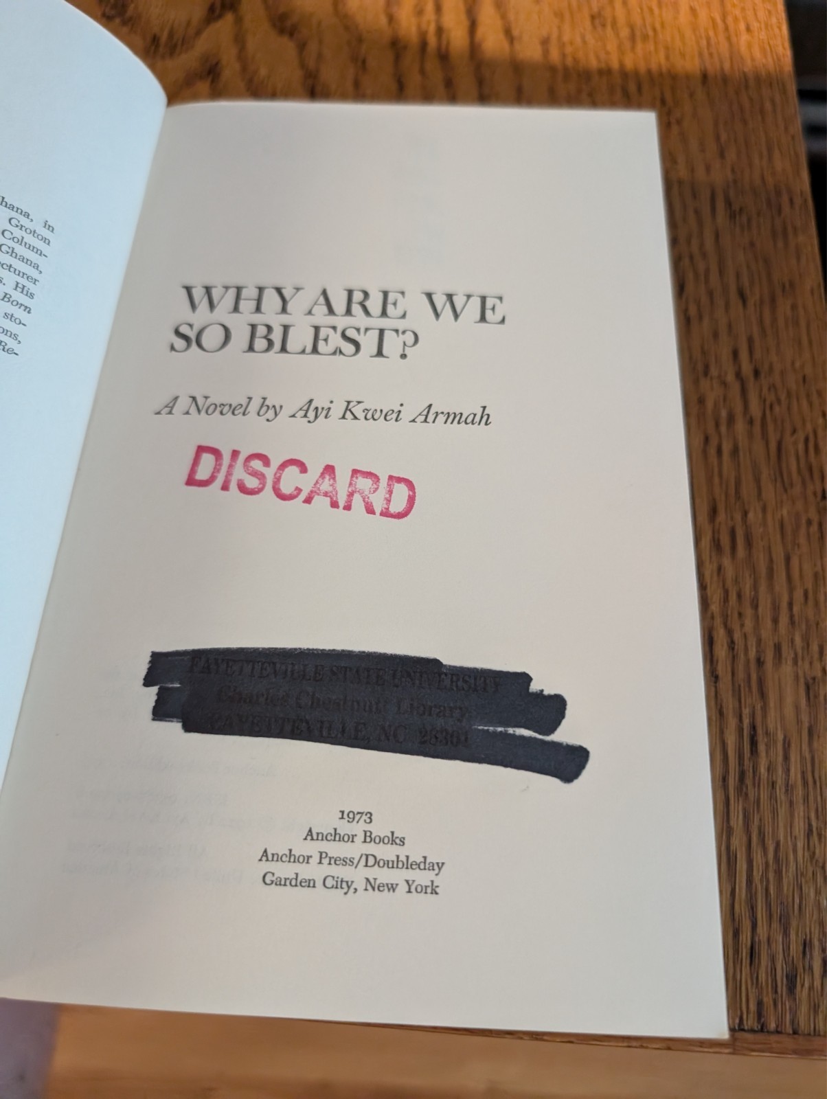 Ayi Kwei ARMAH / Why Are We So Blest? 1973 Trade Paperback