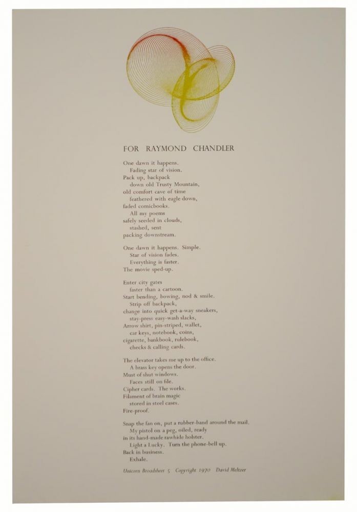 David MELTZER / FOR RAYMOND CHANDLER Broadside 1st Edition 1970 #111525