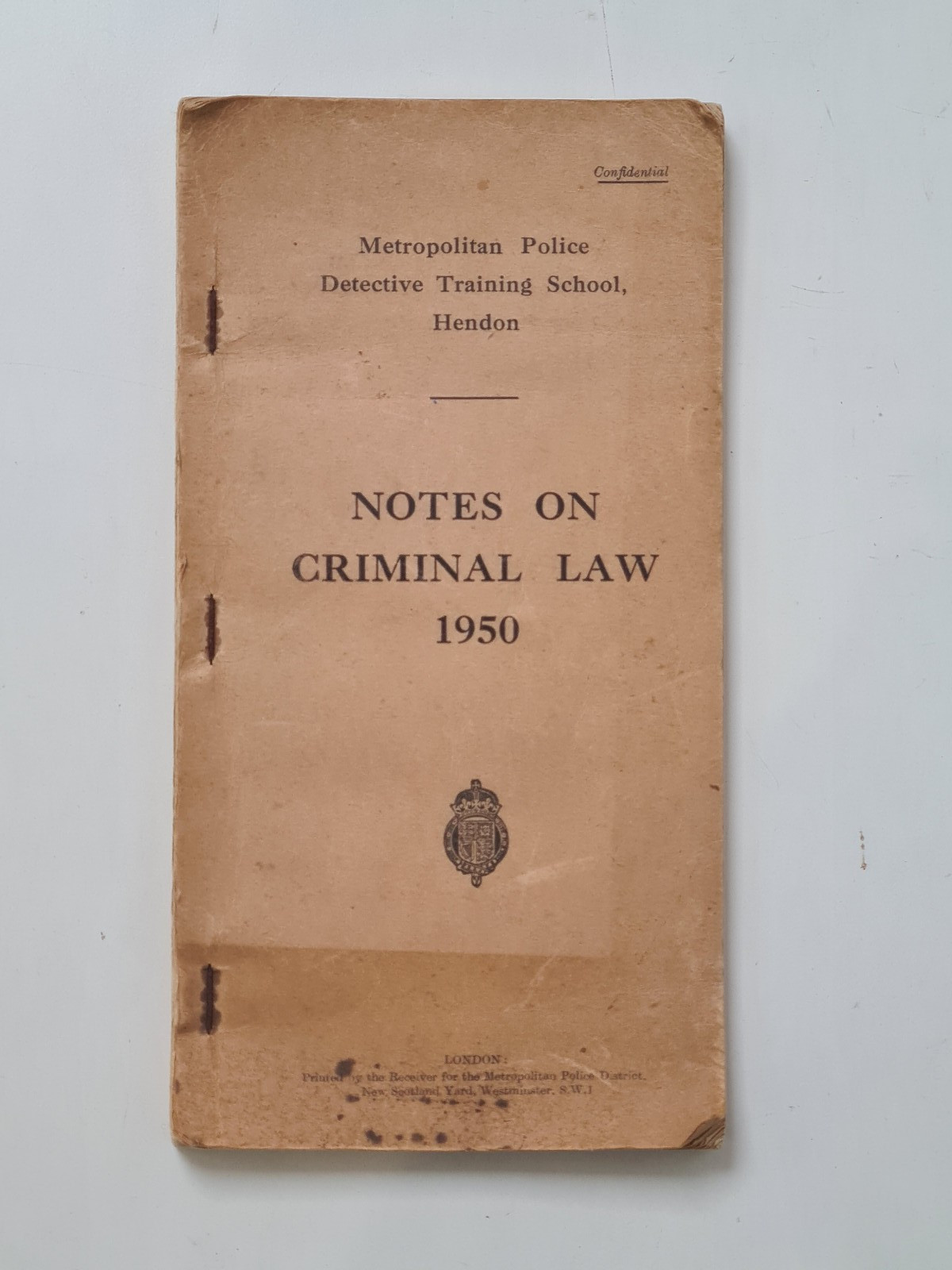 Notes on Criminal Law, Met Police Detective Training School, Hendon, 1950, RARE