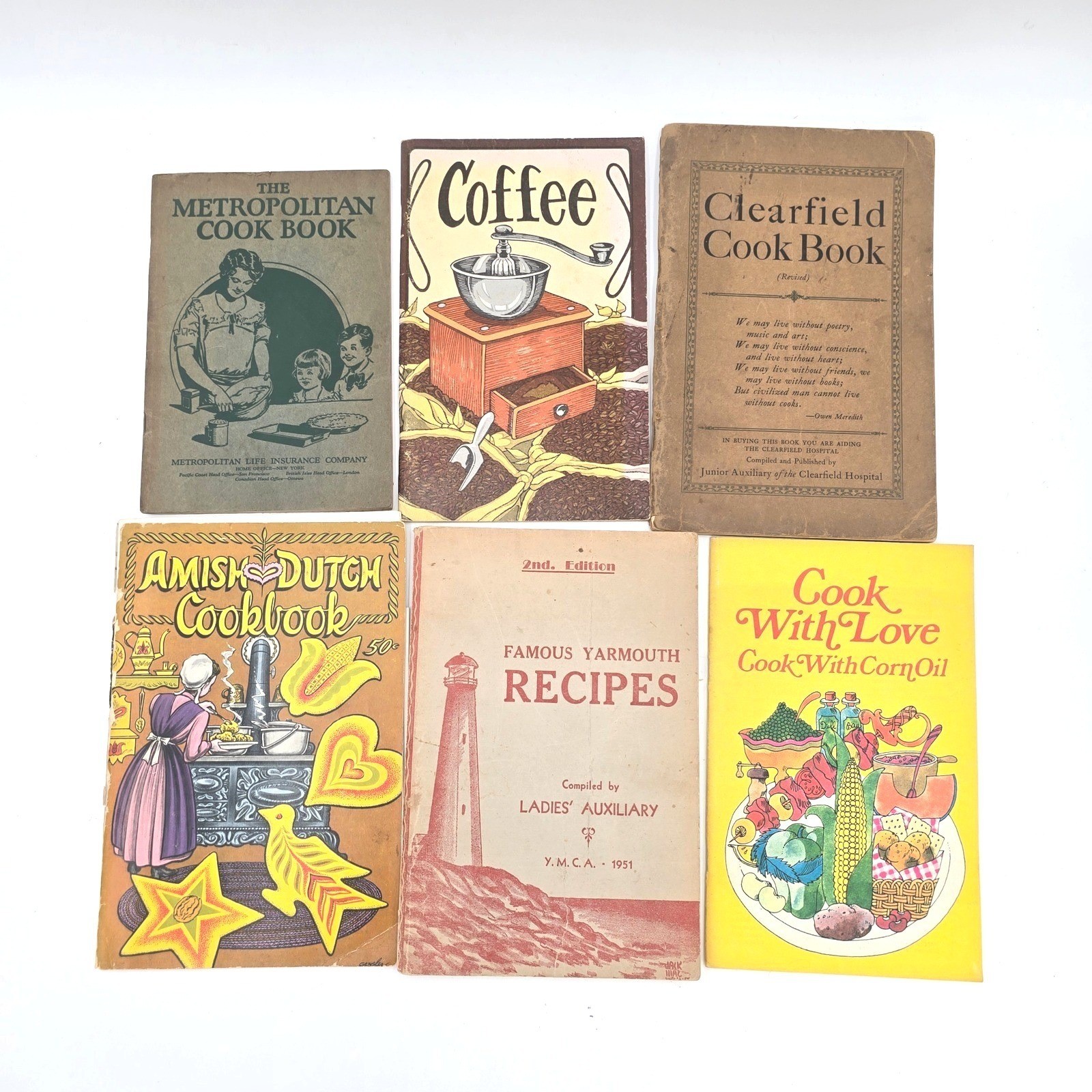 Vintage Advertising Cookbook Set 6 Mazola MetLife Amish Dutch Yarmouth 1920s-70s