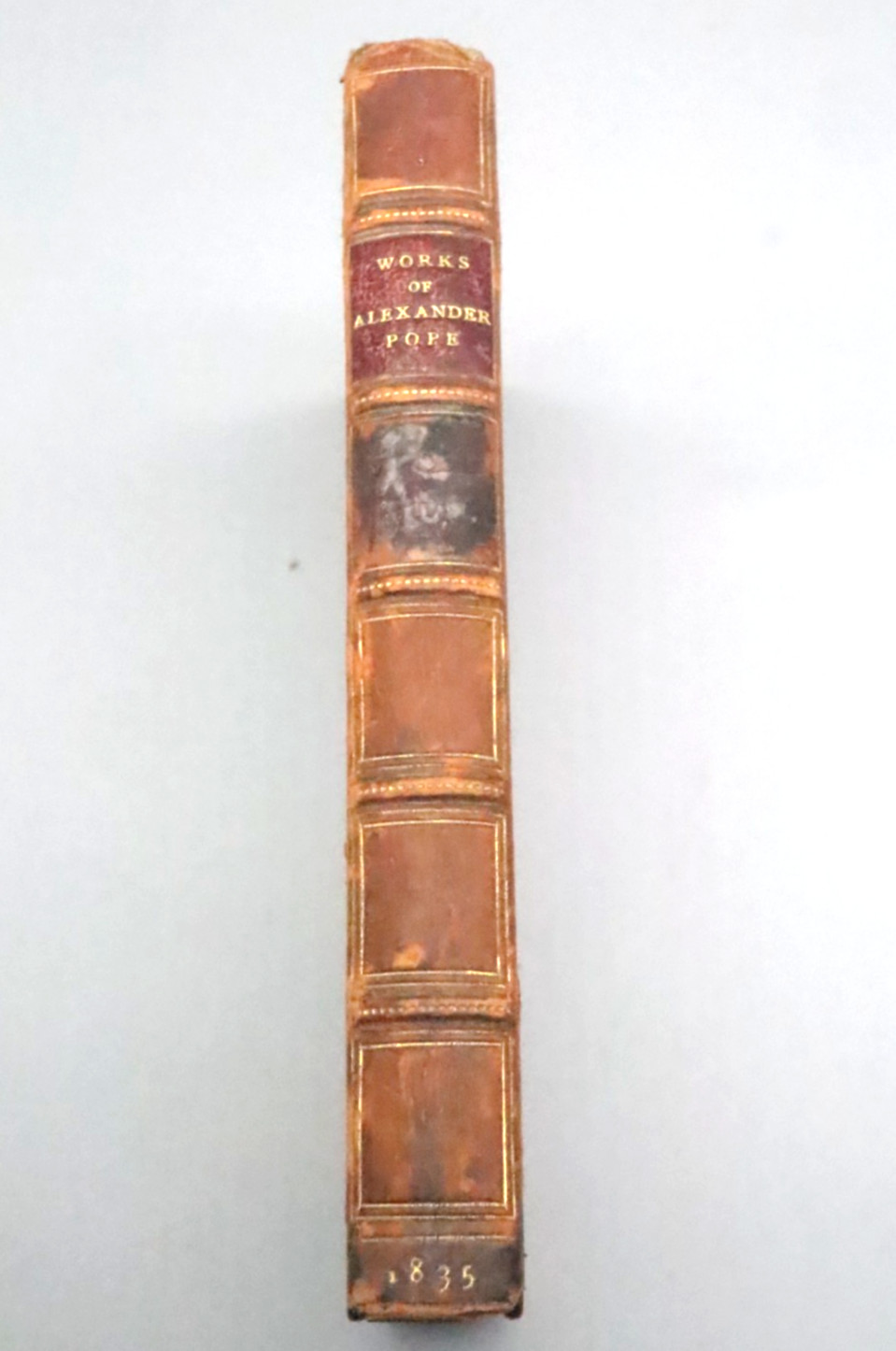 Rare 1835 Works of Alexander Pope Antique Leather Bound Poetry Gilt Spine Book
