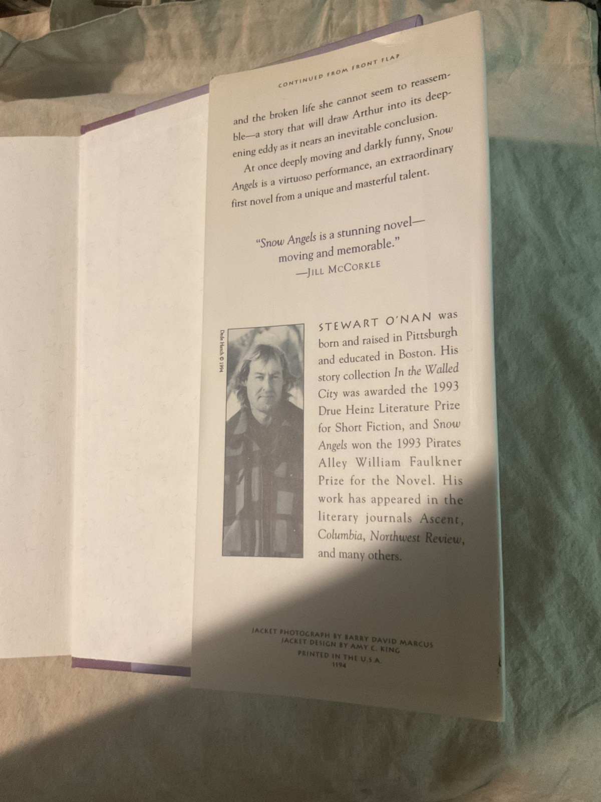 Stewart O’Nan / Snow Angels / 1st Edition 1st Printing HCDJ 1994 / NM