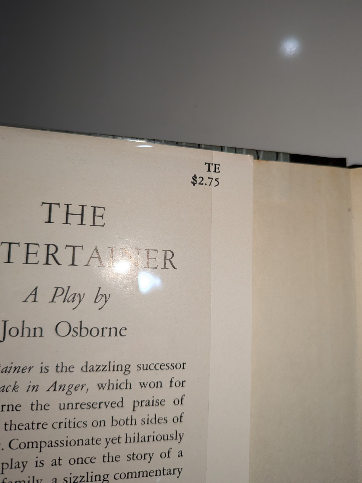 The Entertainer | John Osborne | 1958 | Criterion Books, DJ, 1st US Edition