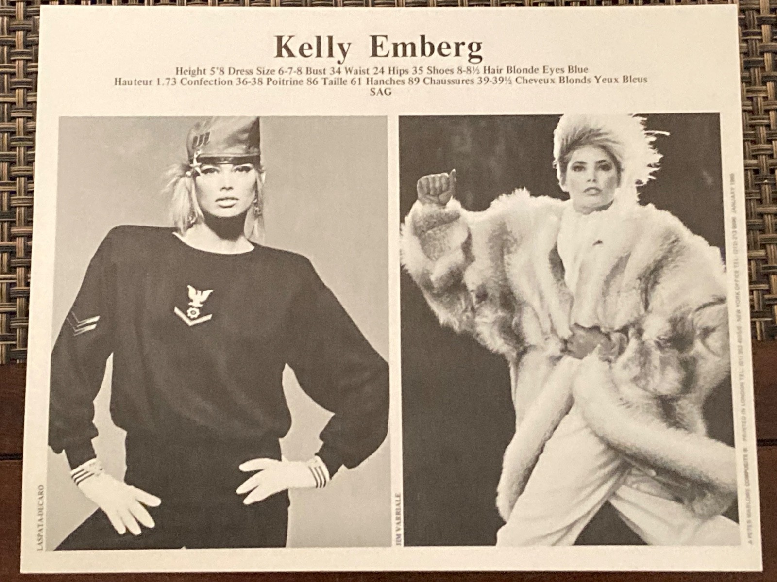 1986 ELITE CASABLANCAS SUPERMODEL COMPOSITE CARDS ALEX DONOHUE EMBERG BY MARLOWE
