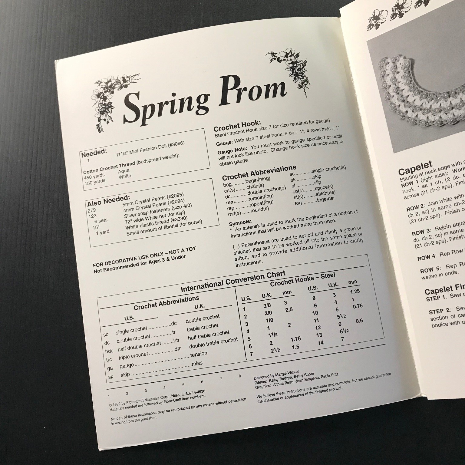 Spring Prom Crochet Pattern Book Fibre-Craft FCM267 Doll Gown 1980