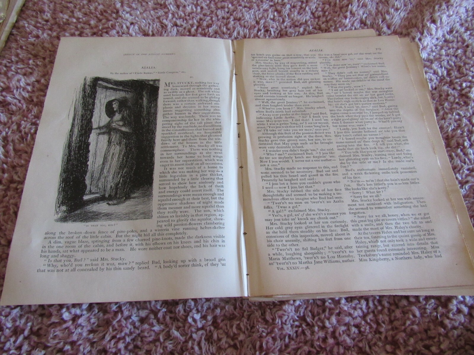 Antique 3 Part Article-Story-Illustrated-Azalia-Joel Chandler Harris-1887-1880’s