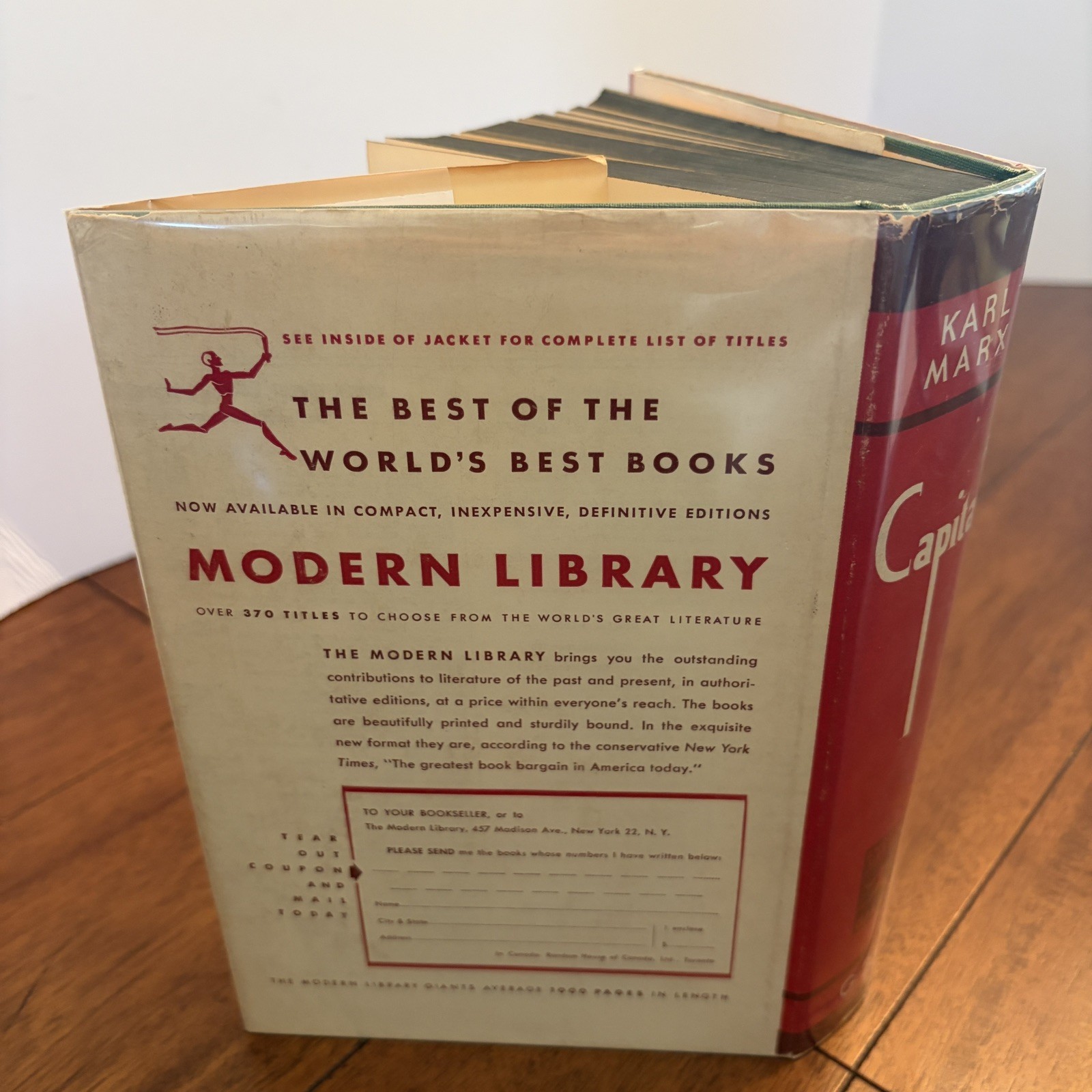 Capital, Karl Marx (1936) Modern Library Giant G26 Hardcover Dust Jacket