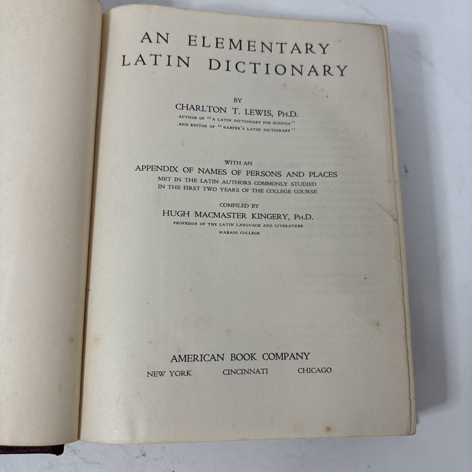 An Elementary Latin Dictionary Charlton T Lewis 1915 American Book Company HC