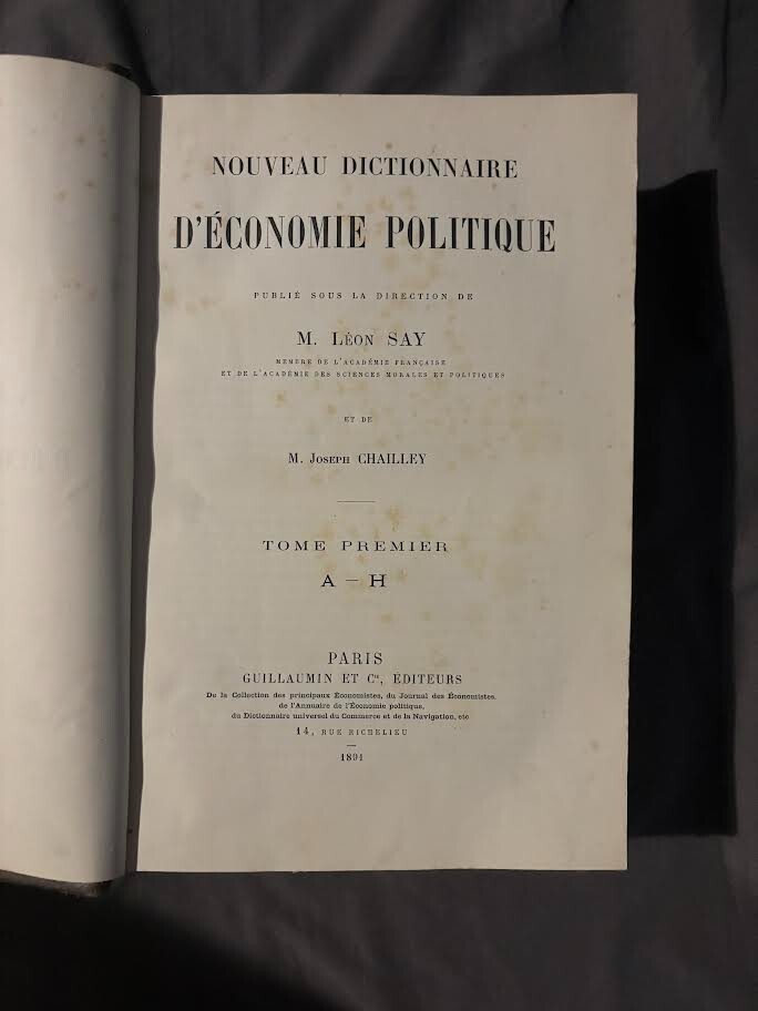 Nouveau Dictionnaire D’Economie Politique Vol 1-2 by Say & Chailley 1891-92 #B15