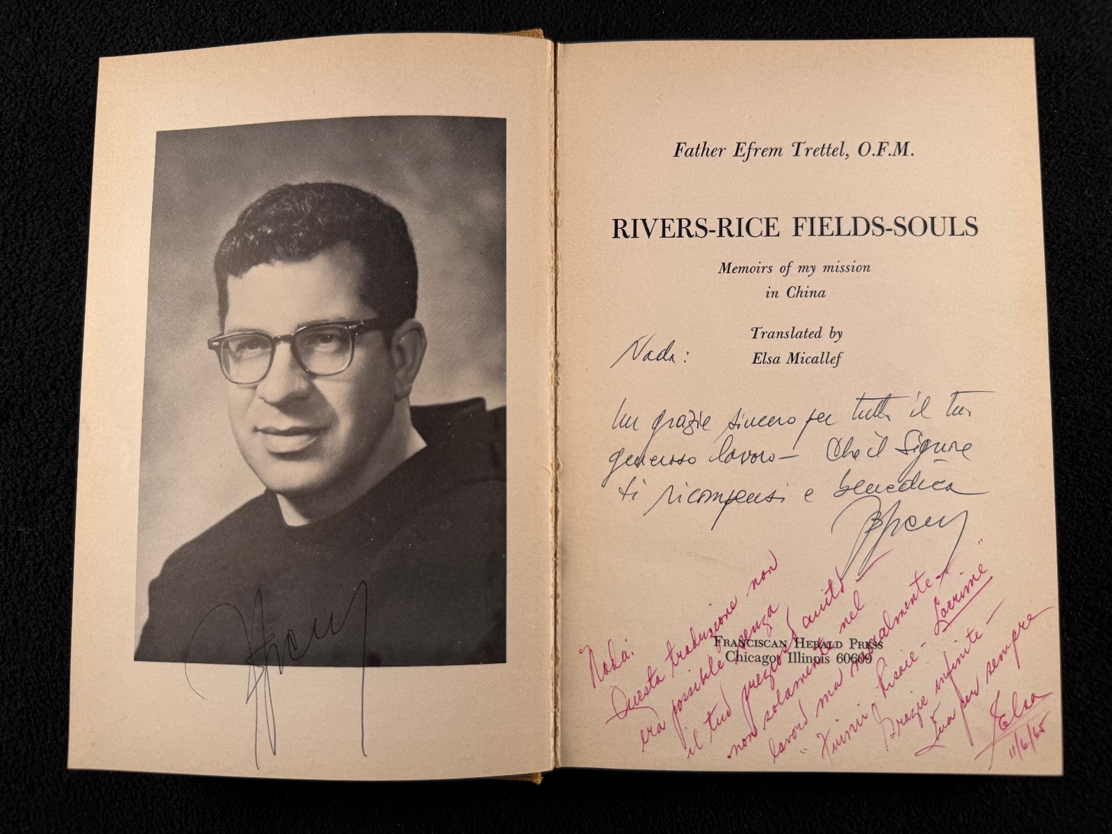 Rivers Rice Fields Souls 1965 Efrem Trettel OFM Memoirs SIGNED China Kichin