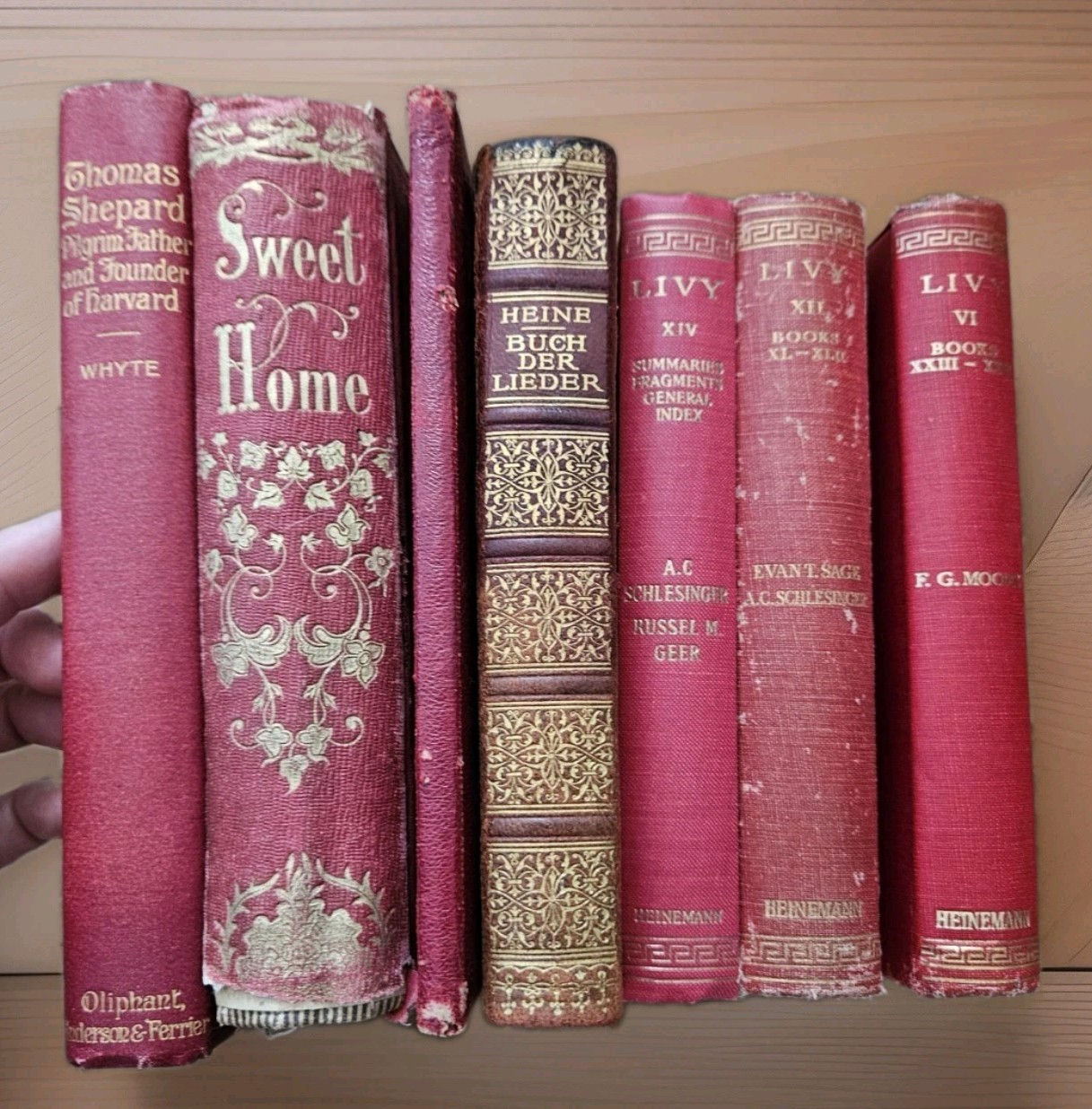 1856-1959. Lot Of 7 Rare Antique Vintage Books Decor Staging Red Illustrated HCs