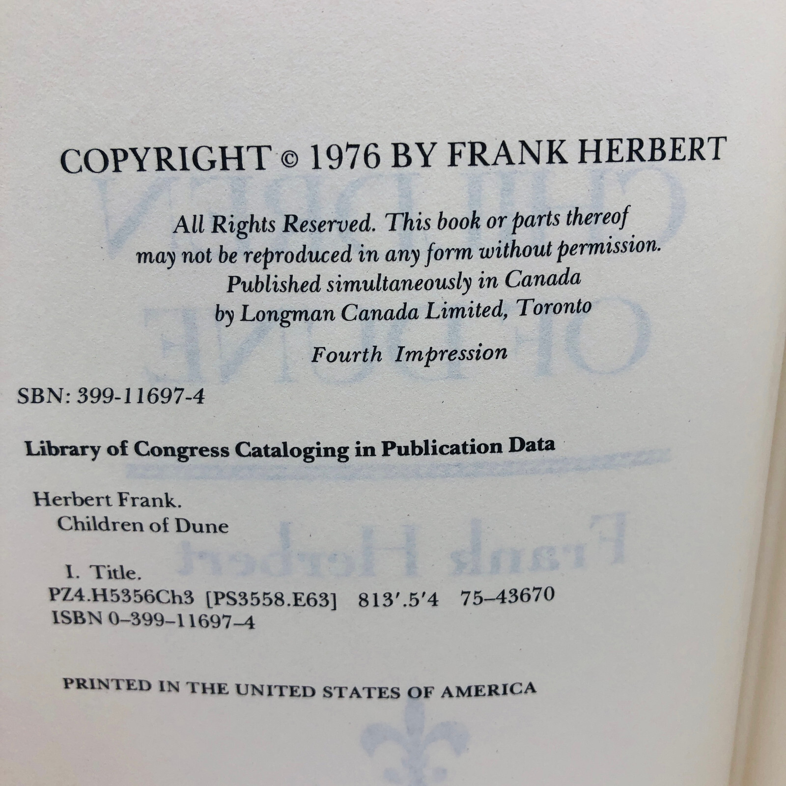 Children of Dune – Frank Herbert 1976 1st Edition 4th Impression HC DJ