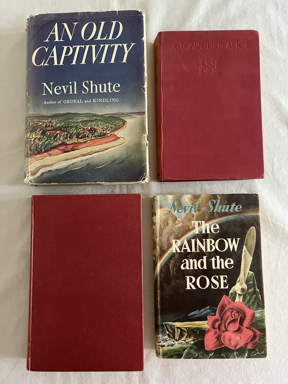 4 vintage Nevil Shute hardcover books: Rainbow and the Rose, Trustee from the To