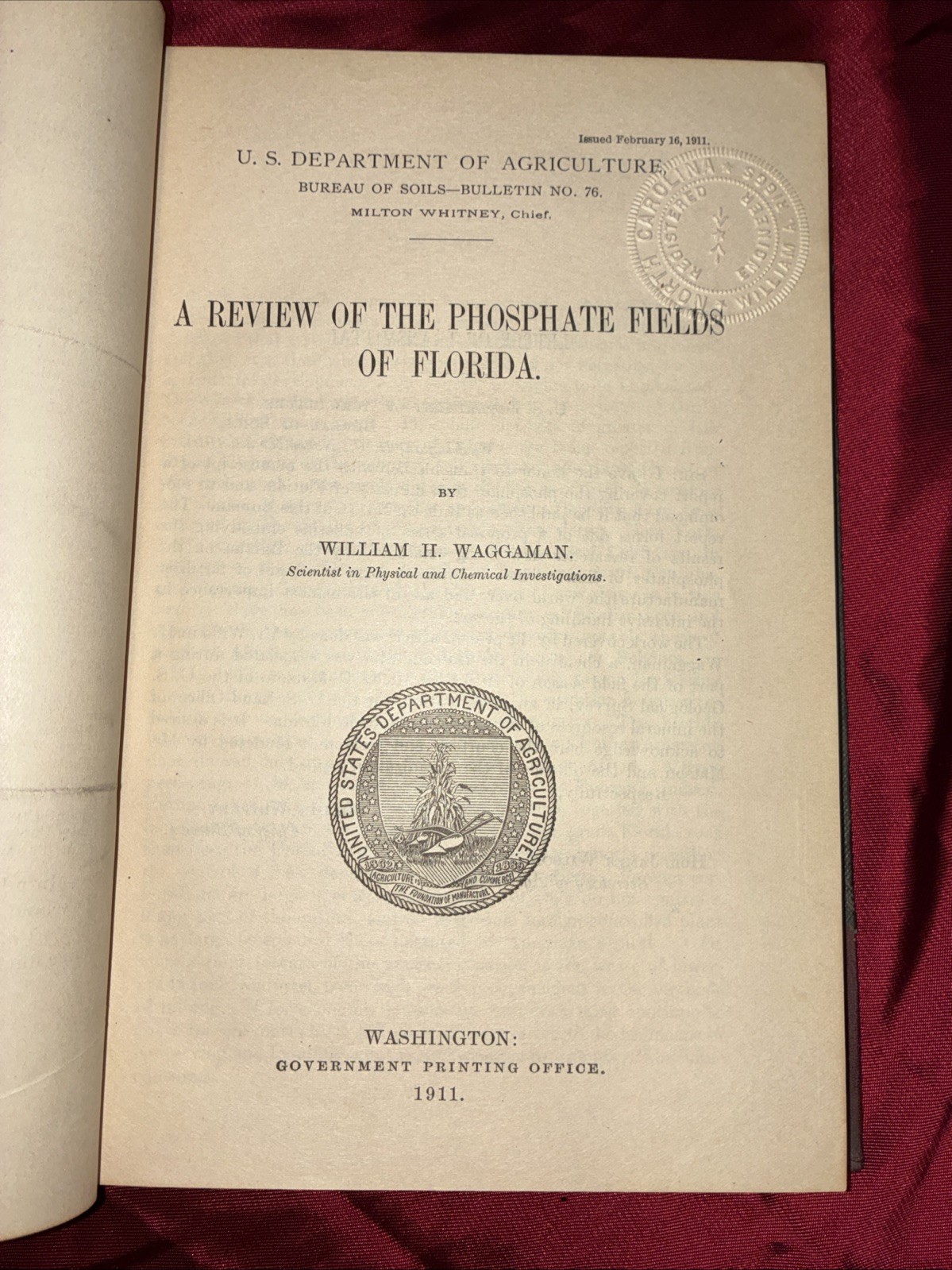 Florida State Geological Survey Phosphate Production In FL 1913, E.H. Sellards