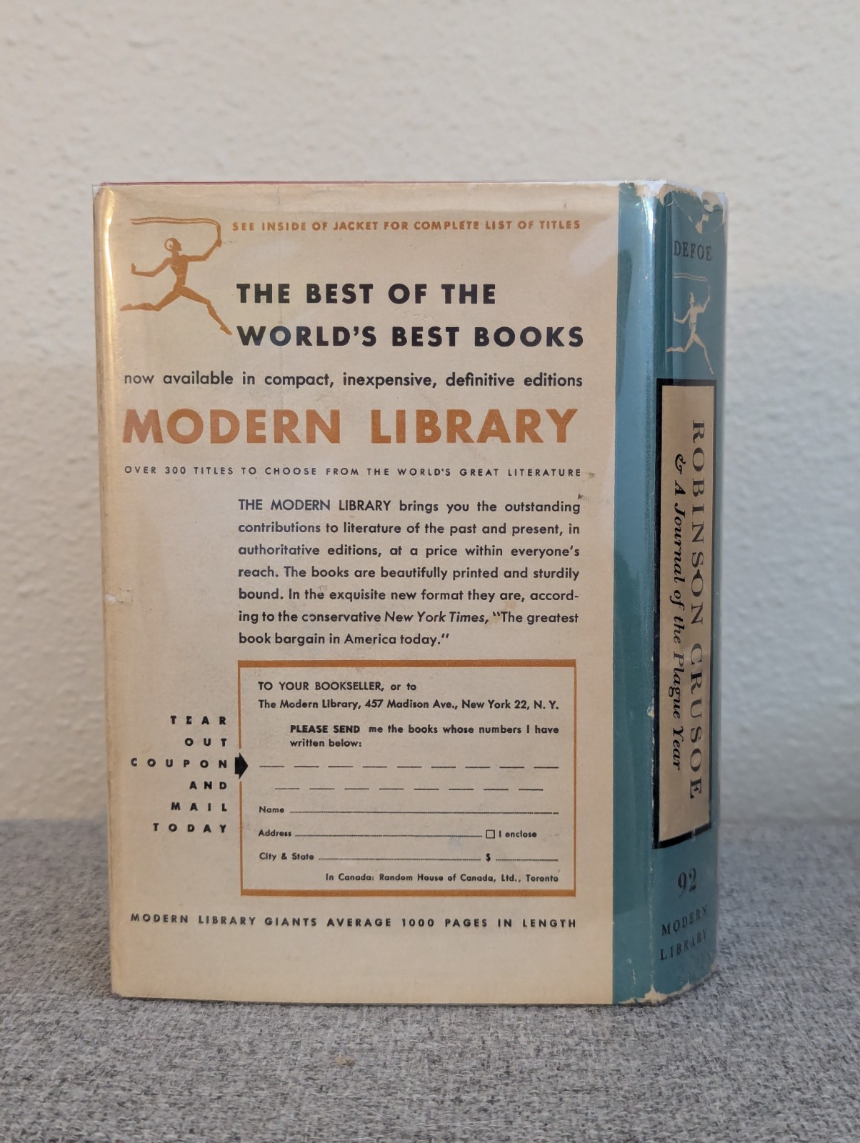 Robinson Crusoe & A Journal Of The Plague Year Defoe Modern Library 1948 HCDJ